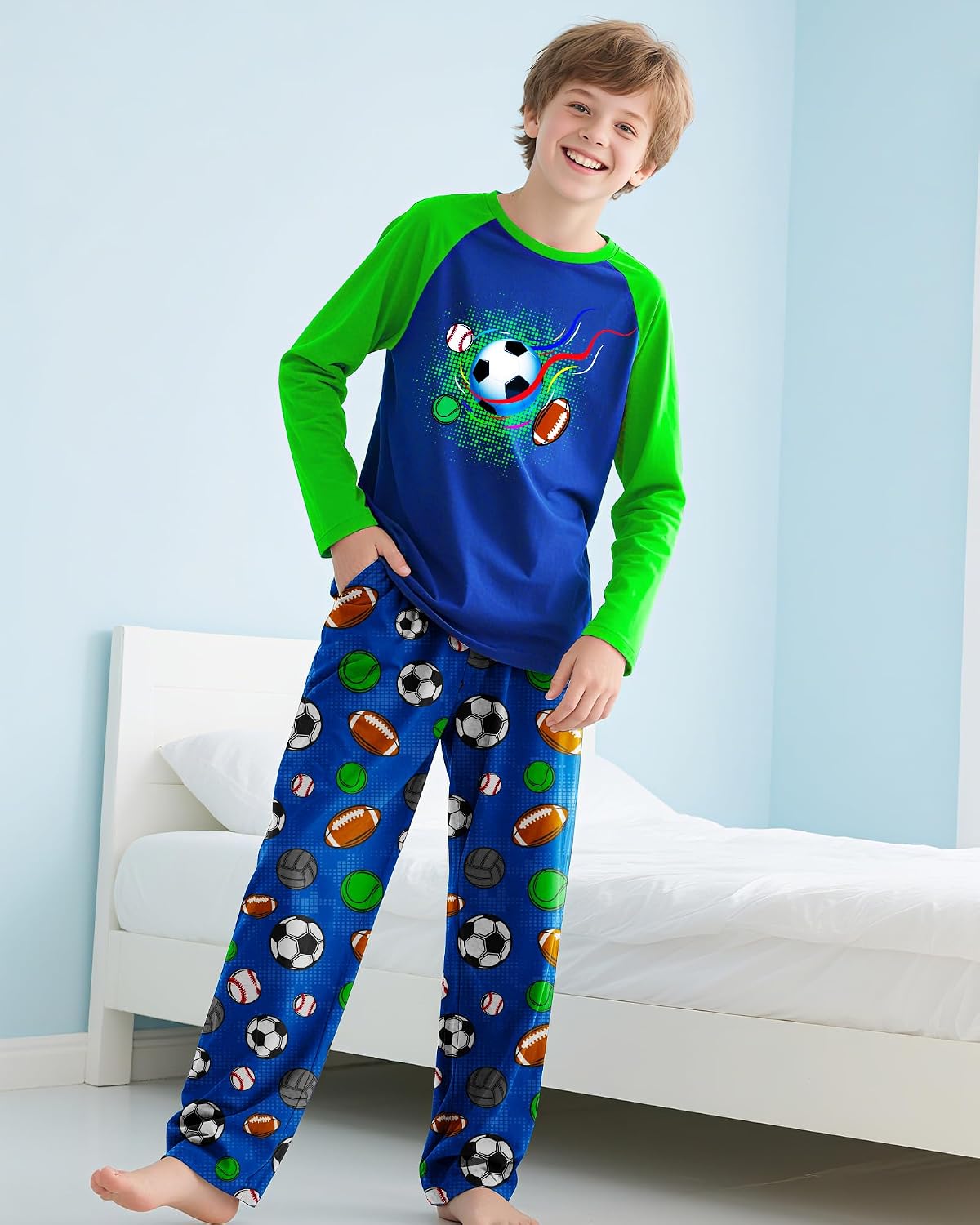 PASHOP Boys Pajamas Cozy Soft Long Sleeves Top and Pants 2 Piece Cool Pjs Pajamas Set Big Boys Sleepwear Size 8-14