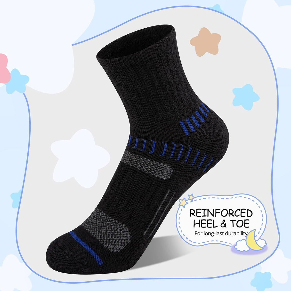 Comfoex Boys Socks Quarter Athletic Ankle Cotton Sports Socks For Kids 8-10 4-6 6-8 Years Old With Cushioned Sole 6 Pairs