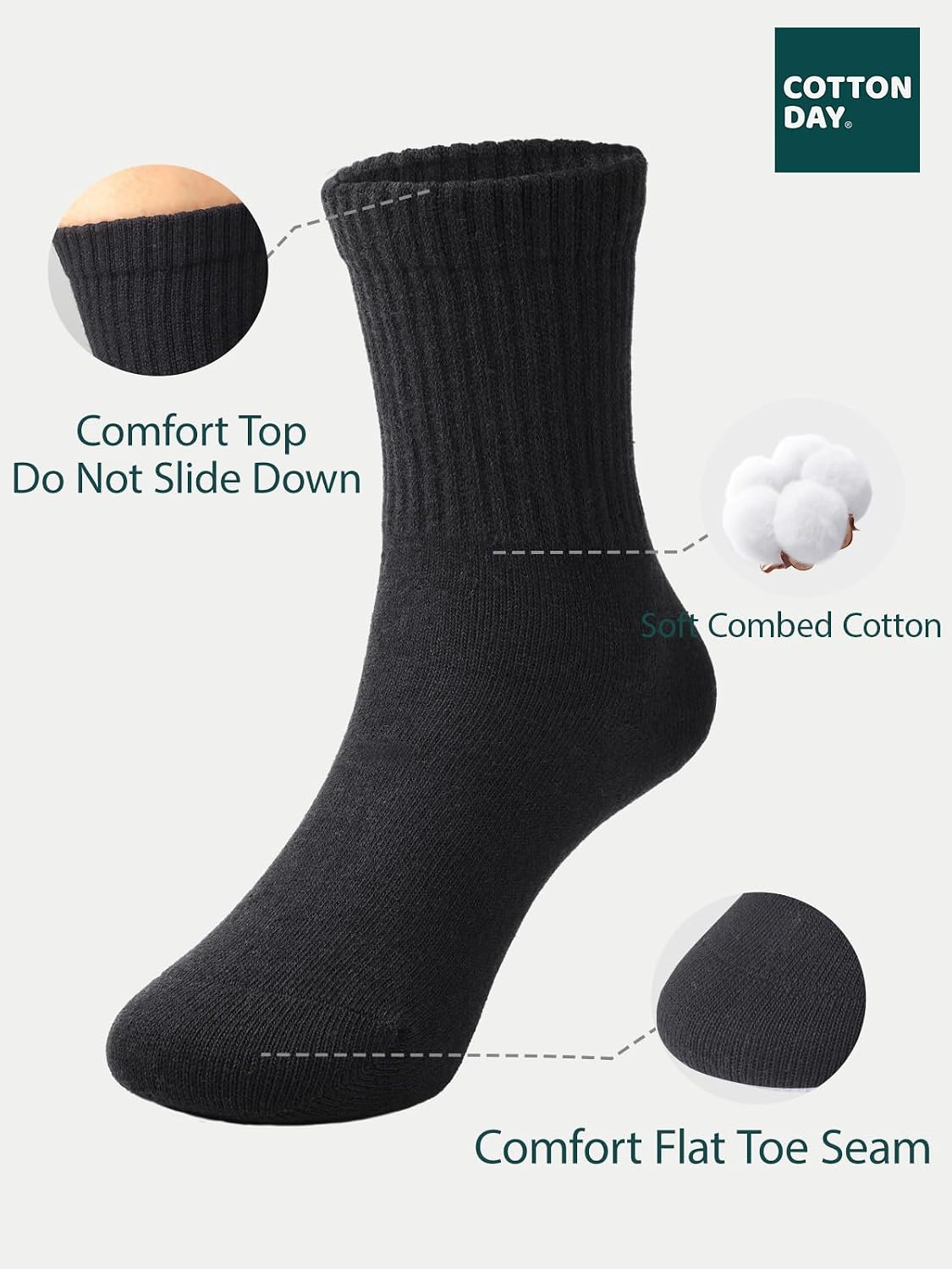 COTTON DAY Unisex School Kids Boys Girls Soft Combed Cotton Athletic Socks