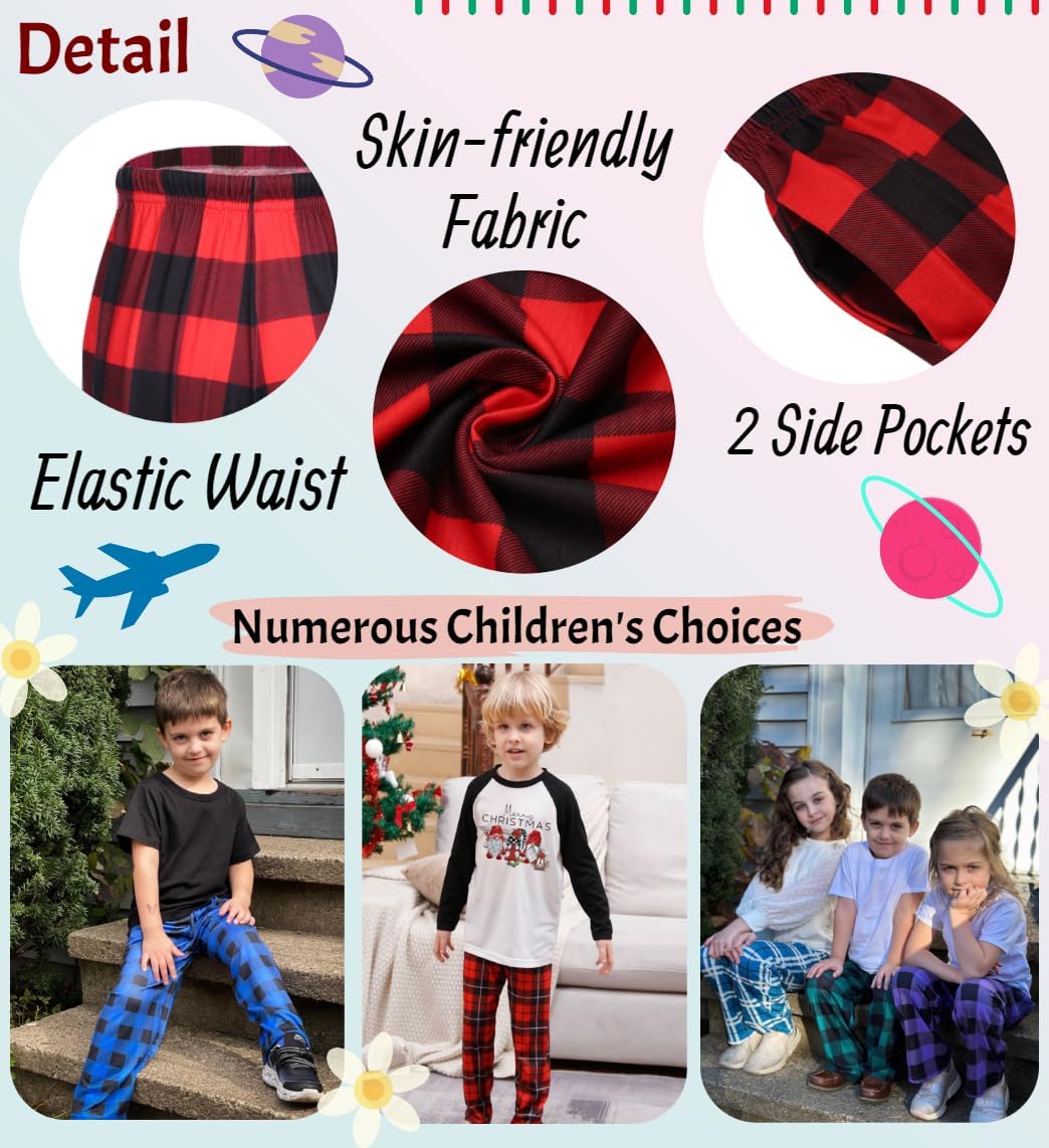 Ekouaer Boys Pajama Pants Plaid Bottoms Comfy Elastic Waist Pjs Bottoms