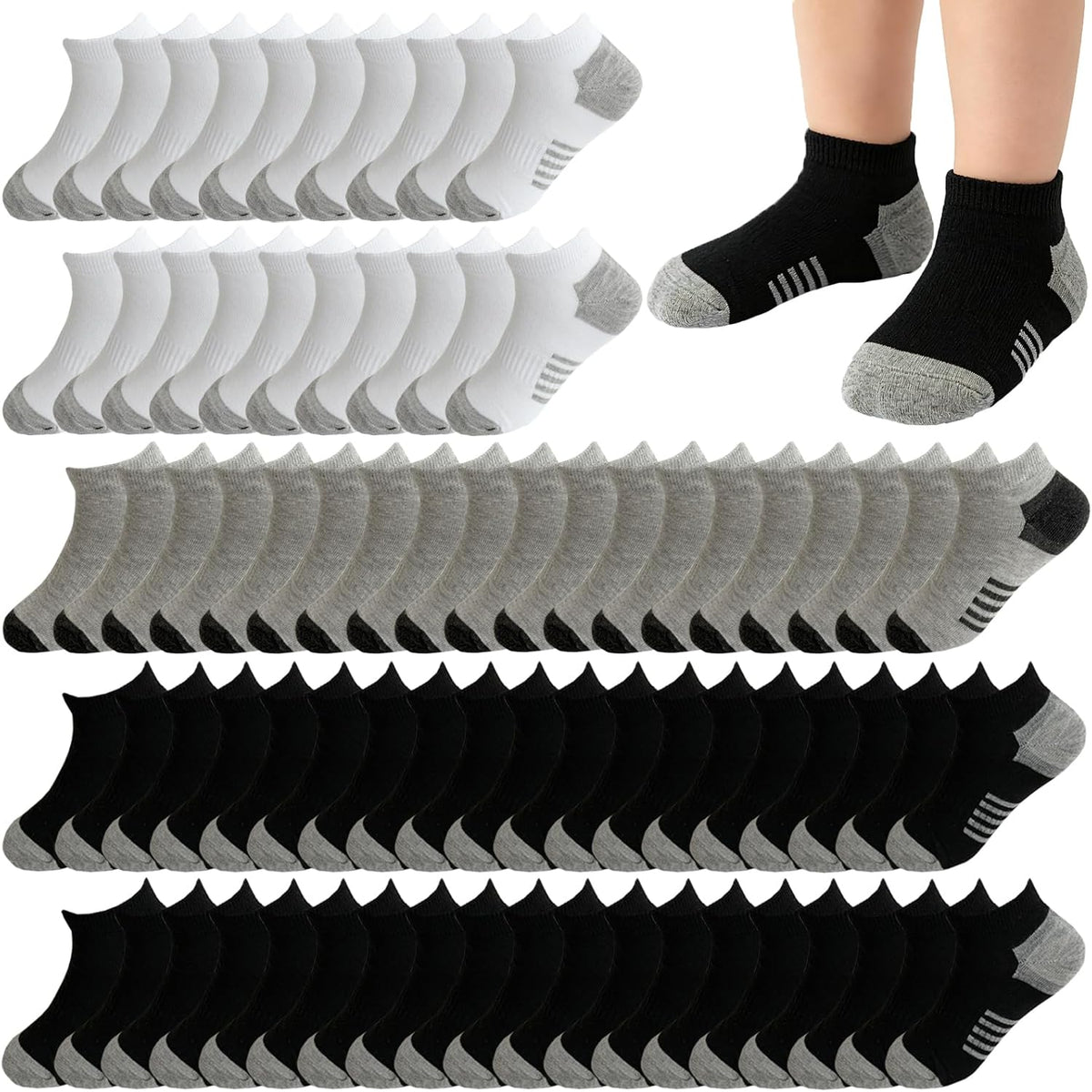 6/20 Pairs Boys Low Cut Ankle Socks Kids Crew Athletic Breathable Cushion Sole Socks for Running Hiking 4-12 Years