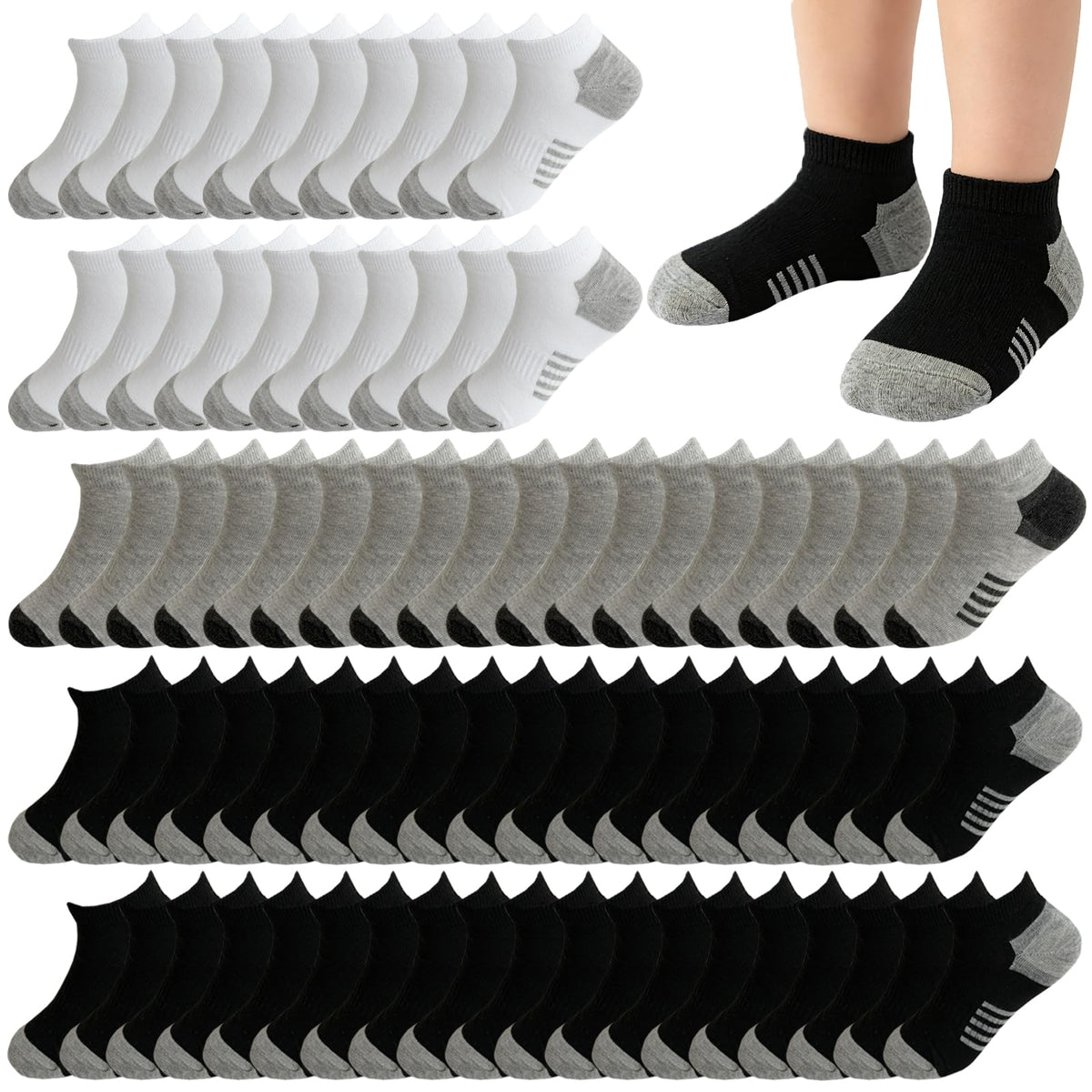 6/20 Pairs Boys Low Cut Ankle Socks Kids Crew Athletic Breathable Cushion Sole Socks for Running Hiking 4-12 Years