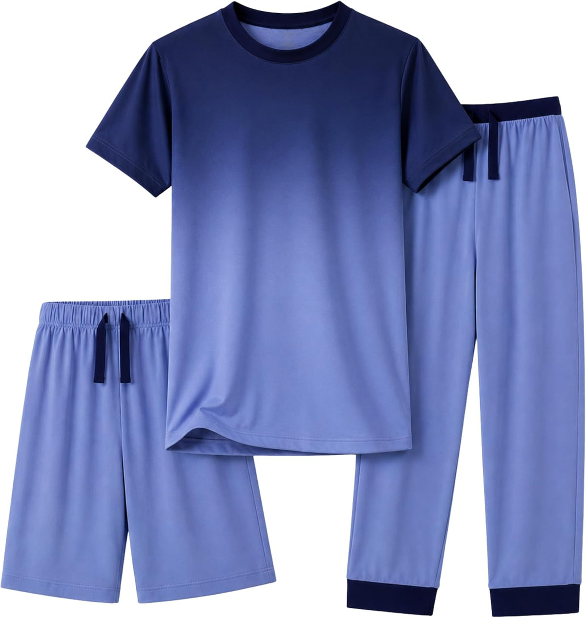 US Angels Boys Pajamas Set | 3-Piece Pant, Shirt, Shorts Sleepwear Pjs for Kids | Loose Fit, Soft, Breathable Blue Plaid