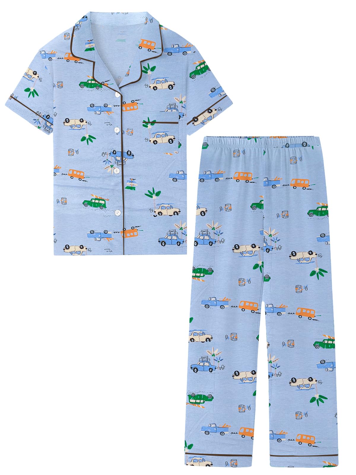 Umeyda Boys 100% Cotton Pajamas Short Sleeve and Long Pants 2-Piece PJ Set