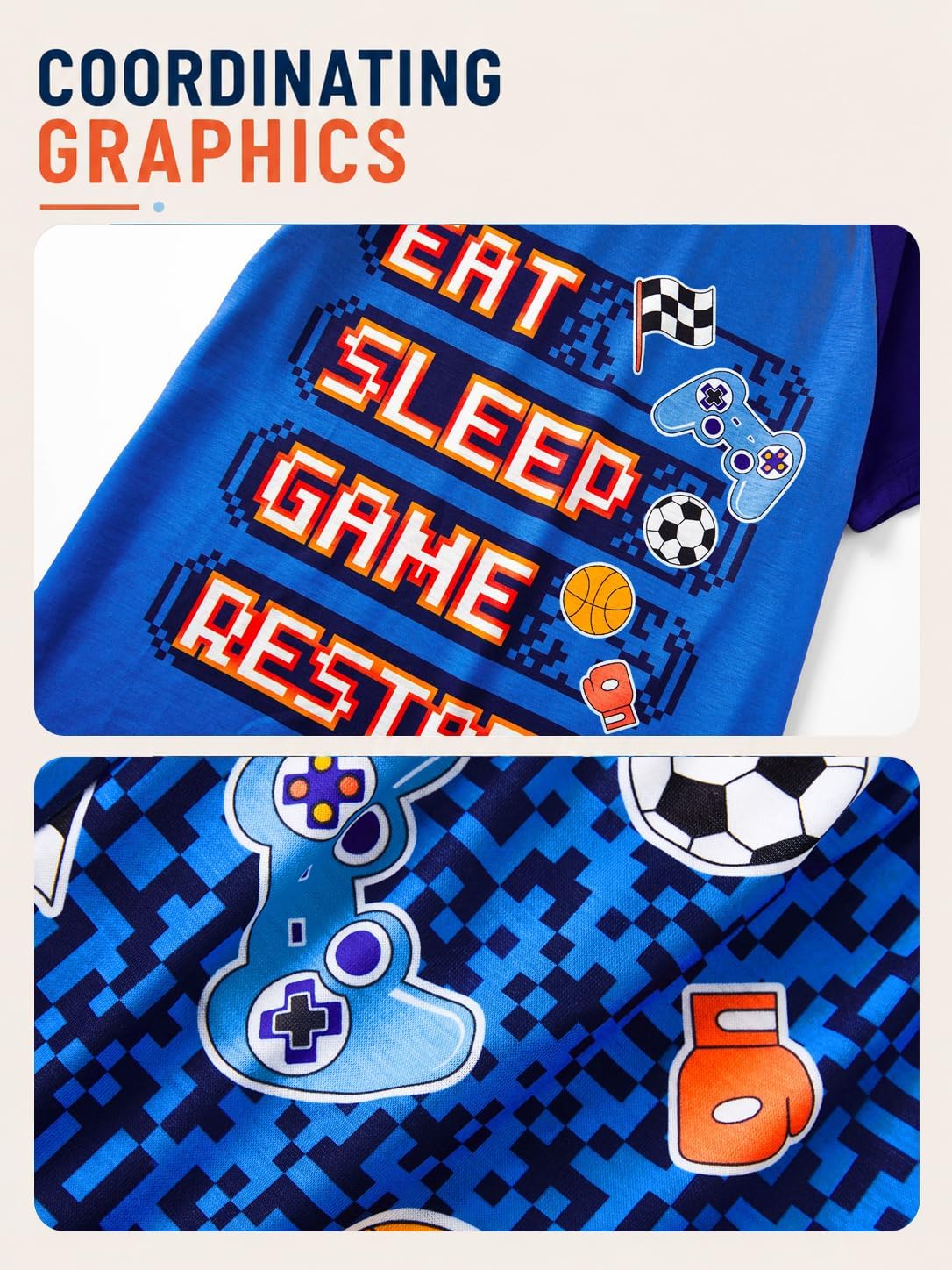 Beezizac Boys Summer Pajamas, Short-Sleeve 2-Piece Sleepwear, Sizes 6-18