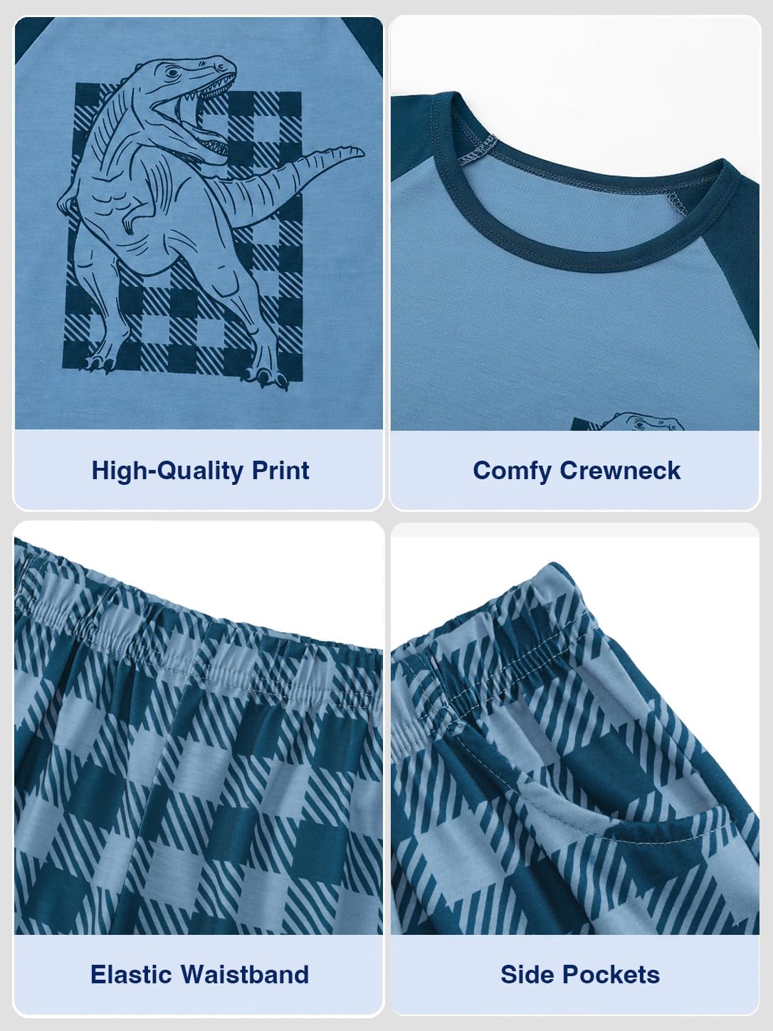 Beezizac Boys Pajamas Raglan Summer Cool Short Sleeve Set Size 6-18