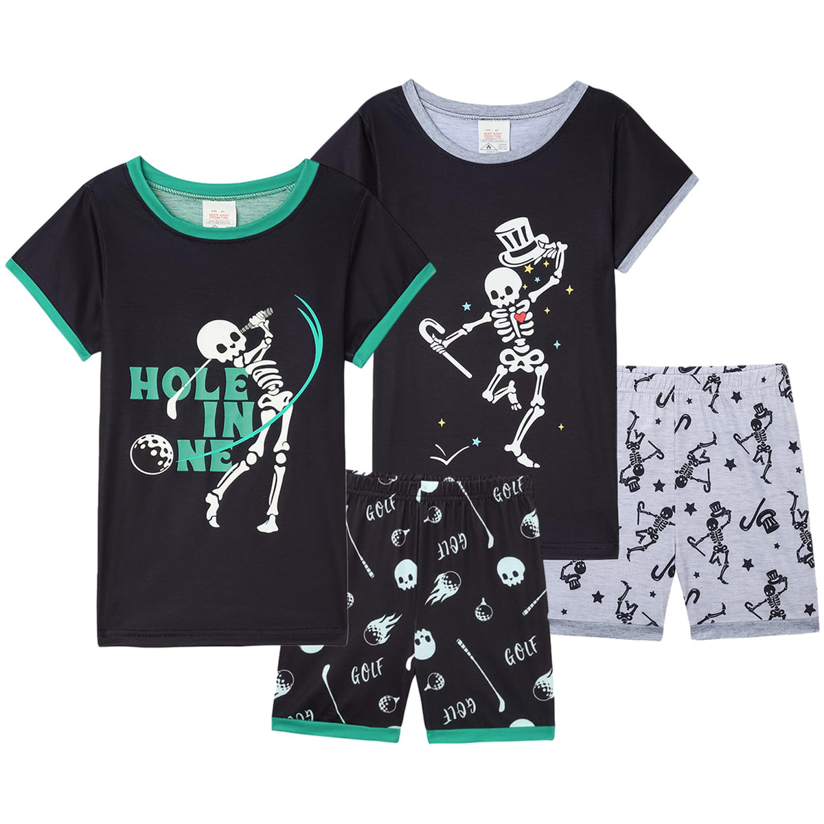 MyFav Boys Pajamas Sets Glow in Dark Summer Short Sleeve Sleepwear Skull Kids Pjs