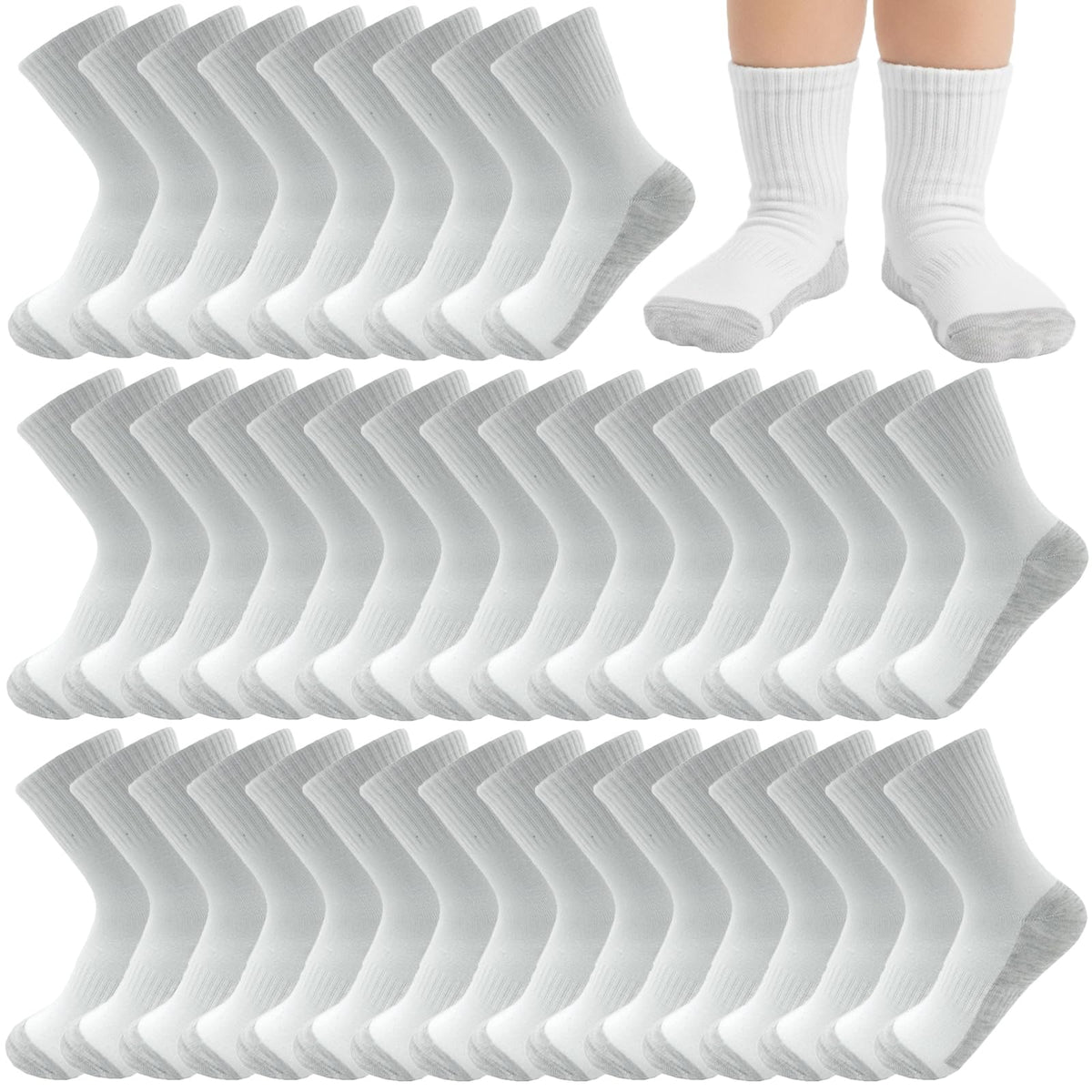 20 Pairs Crew Athletic Socks for Kids Breathable Cushion Crew Socks for Kids Sport Running Traveling