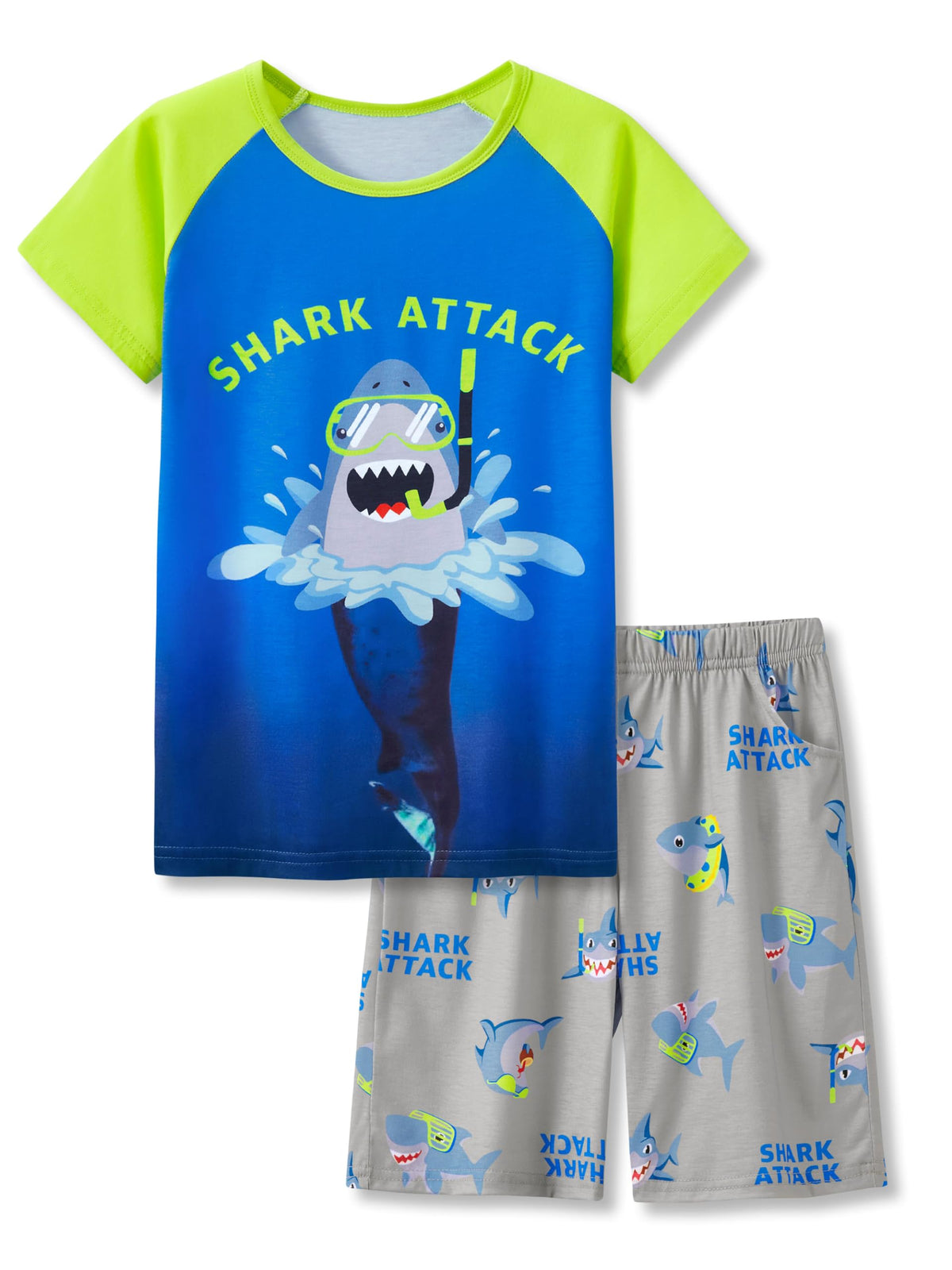 Beezizac Boys Summer Pajamas, Short-Sleeve 2-Piece Sleepwear, Sizes 6-18