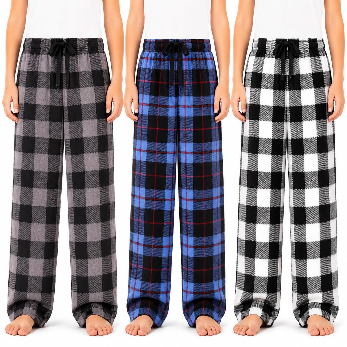 US Angels 3-Pack Boys Pajama Pants - Soft Jersey Knit OR Microfleece PJ Bottoms for Kids - Boys Sleepwear, Size 7-20