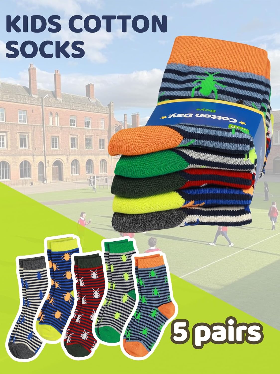 COTTON DAY Kids Boys Crew Dress Socks Bright Colorful Pattern Design