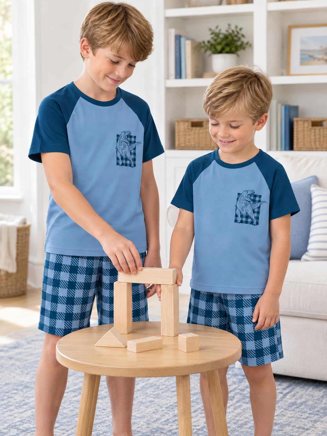 Beezizac Boys Pajamas Raglan Summer Cool Short Sleeve Set Size 6-18