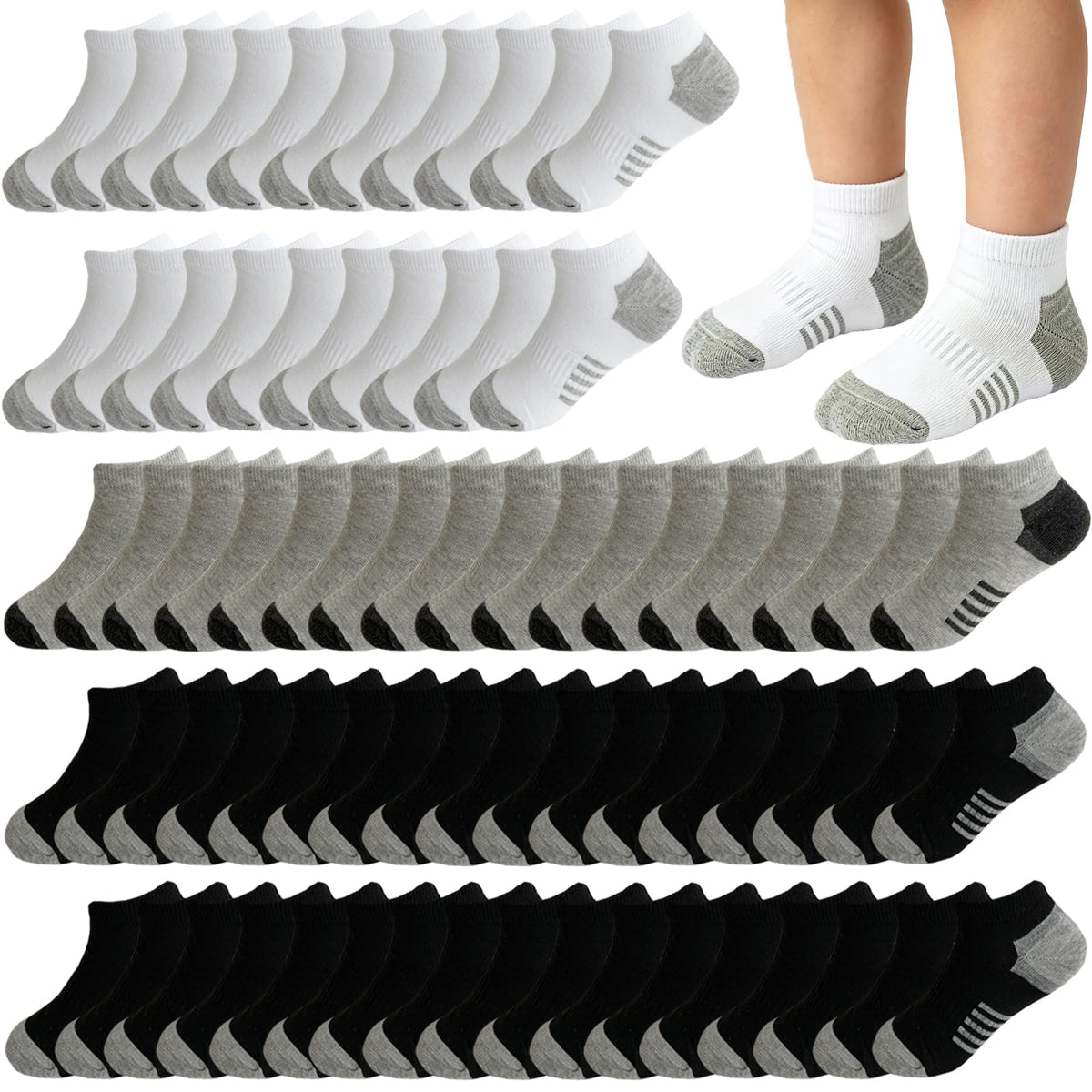 16-30 Pairs Boys Low Cut Ankle Socks Kids Crew Athletic Breathable Cushion Sole Socks for Running Hiking