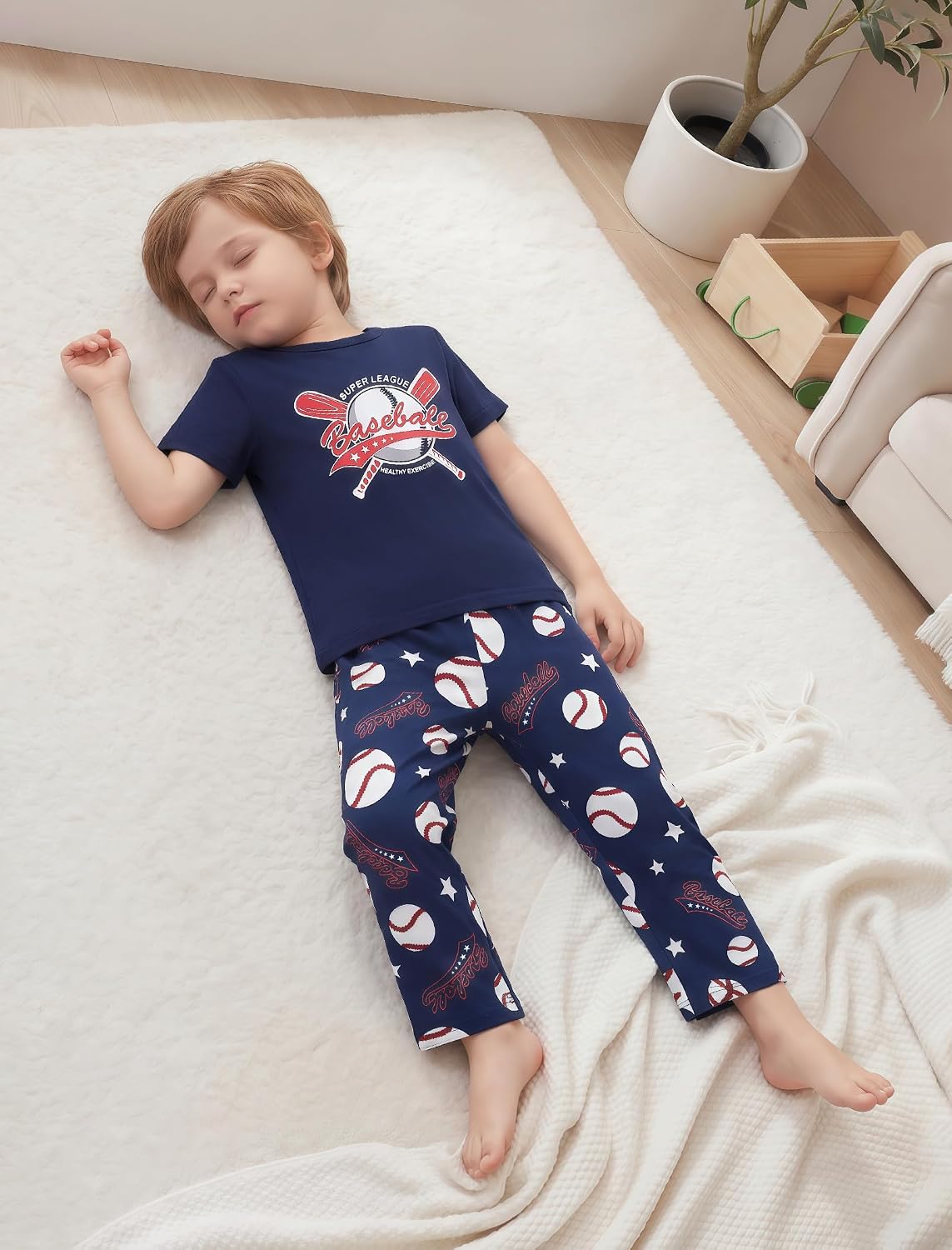 Mikrdoo Boys Pajamas 3 Piece Summer Sleepwear Soft Short Sleeves Shorts Set & Long Pants Cool PJs Size 2-14 Years