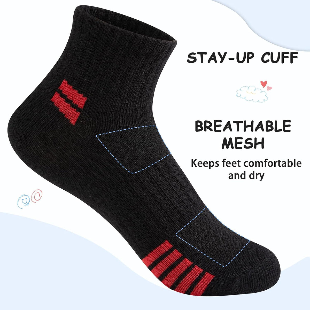 Comfoex 10 Pairs Boys Socks Quarter Athletic Socks Cotton Socks For Kids 8-10 4-6 6-8 Years Old