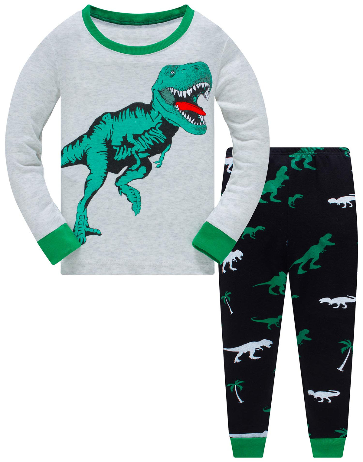 Popshion Little Boys Pajamas Sets Glow in Dark Dinosaur 100% Cotton 2 Piece Toddler Clothes Kids Pjs Sleepwear Size 2-10T