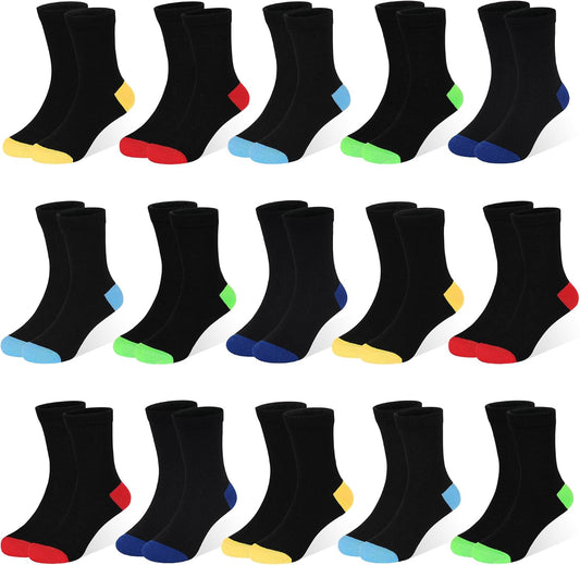 ZERULETS 15 Pairs Kids Socks, Toddler Crew Mid Calf School Socks 1-14 Years