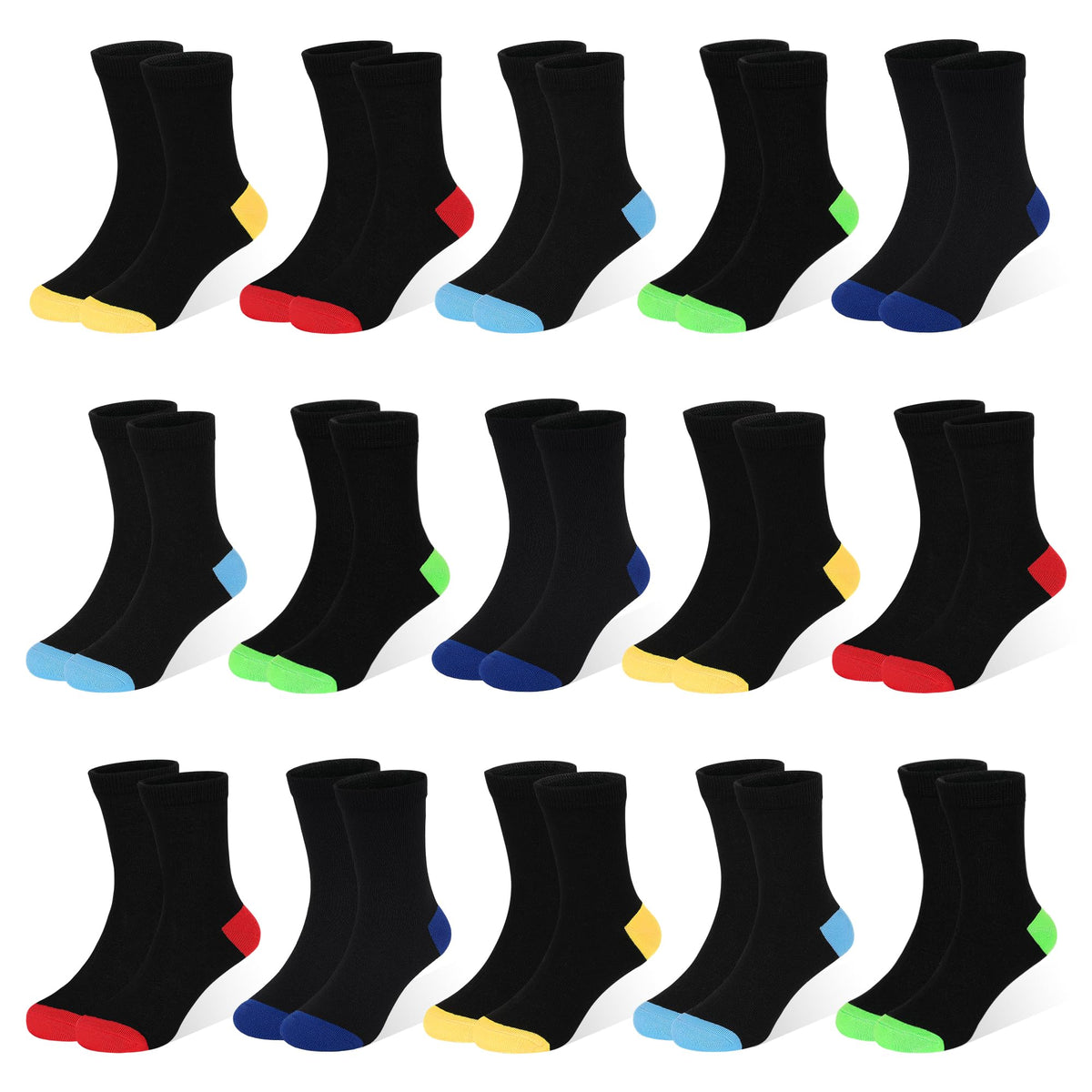 ZERULETS 15 Pairs Kids Socks, Toddler Crew Mid Calf School Socks 1-14 Years