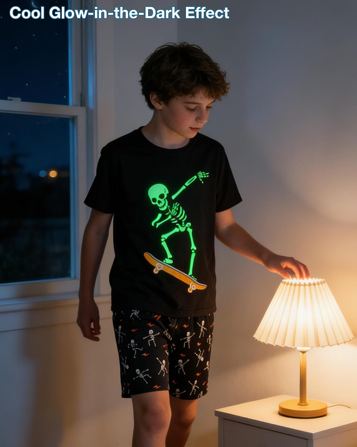 MyFav Boys Pajamas Sets Glow in Dark Summer Short Sleeve Sleepwear Skull Kids Pjs