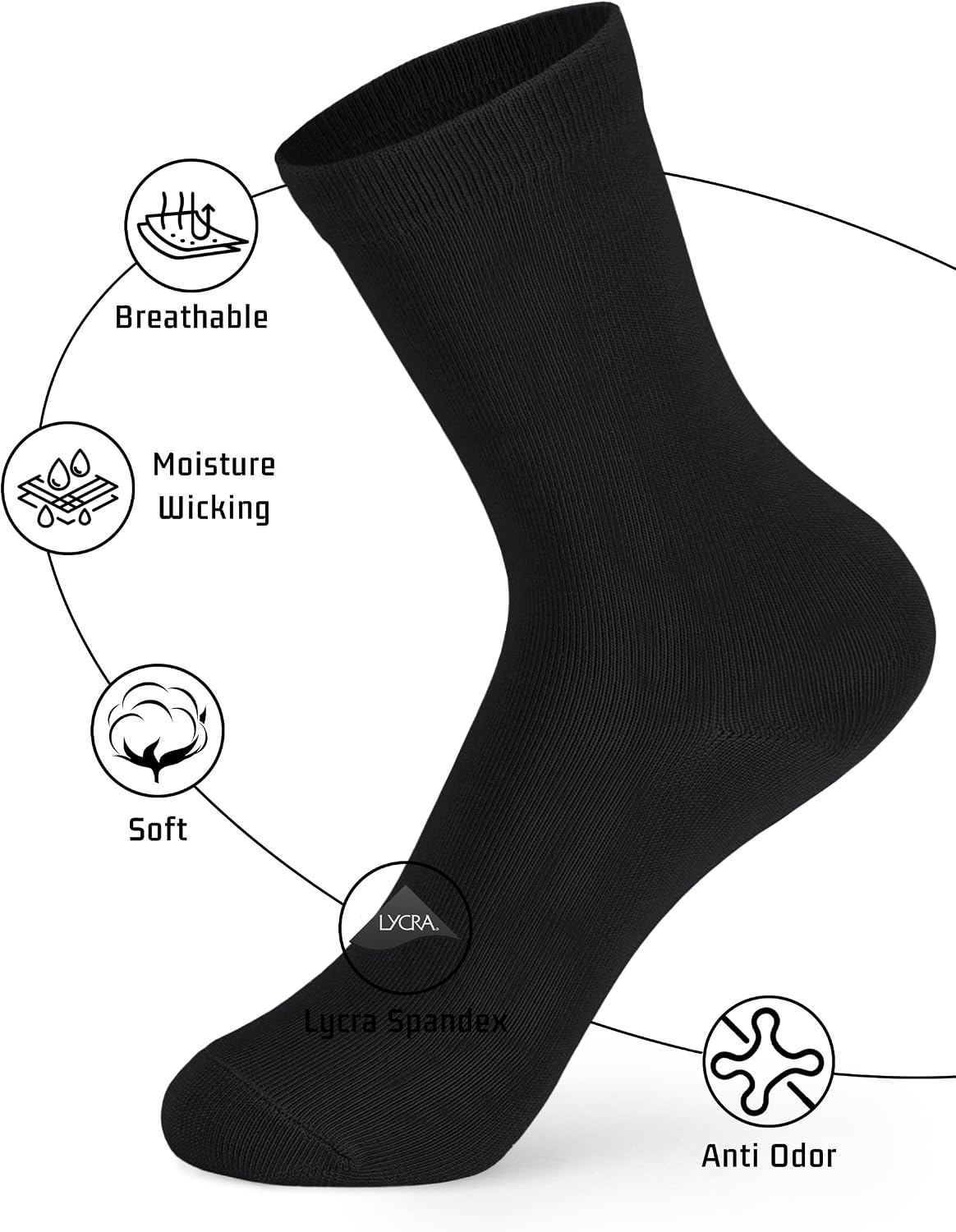 Forony Boys Girls Kids Dress Socks 6-12 Years Old Combed Cotton Anti Odor Crew Socks Quick Dry