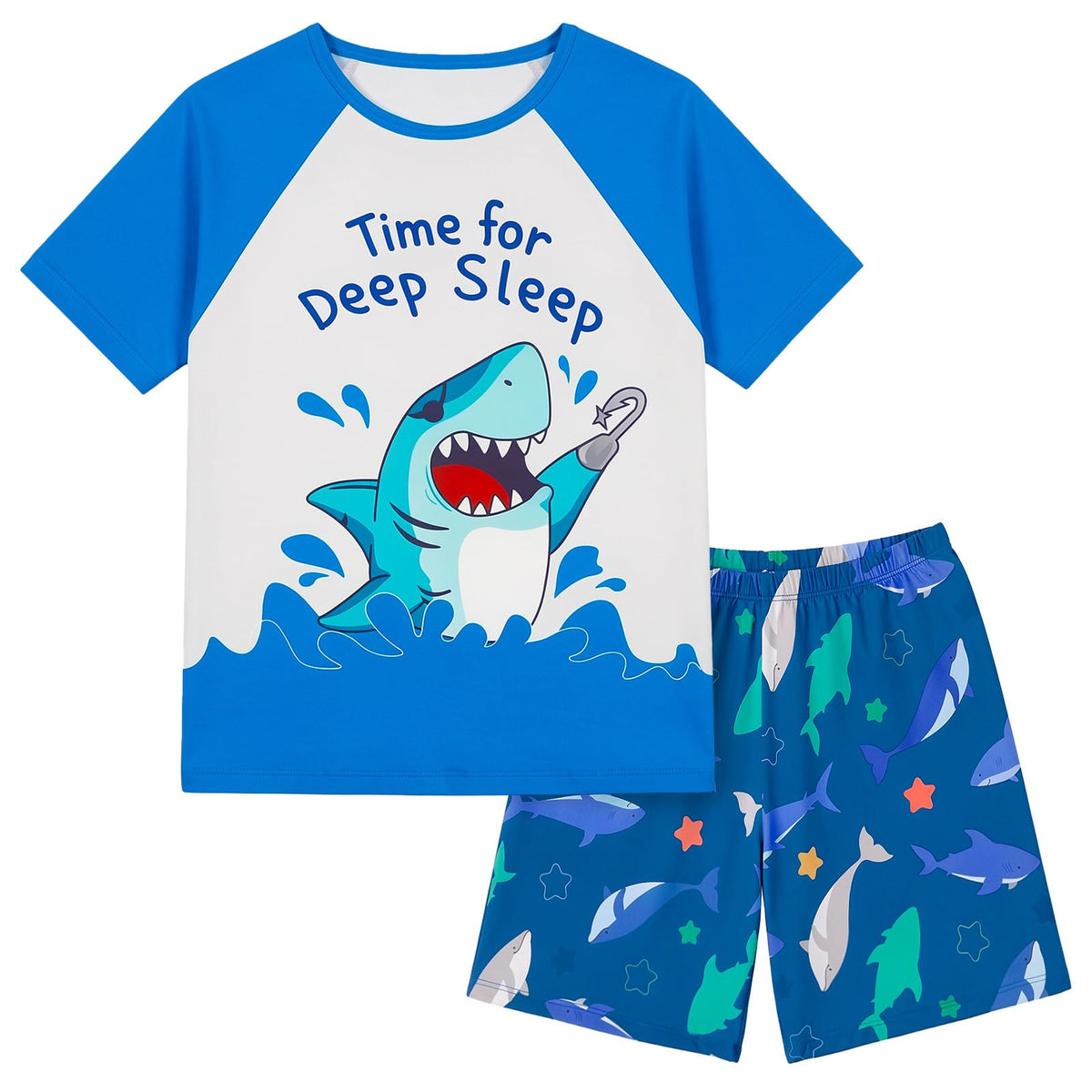 FIOBEE Boys Short Sleeve Pajamas Set Raglan Top & Shorts Kids Sleepwear