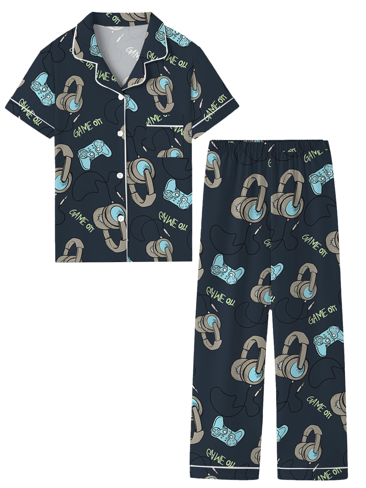 Umeyda Boys 100% Cotton Pajamas Short Sleeve and Long Pants 2-Piece PJ Set
