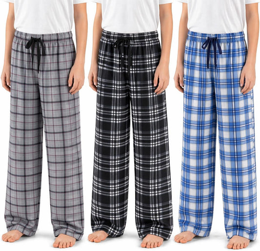 US Angels 3-Pack Boys Pajama Pants - Soft Jersey Knit OR Microfleece PJ Bottoms for Kids - Boys Sleepwear, Size 7-20