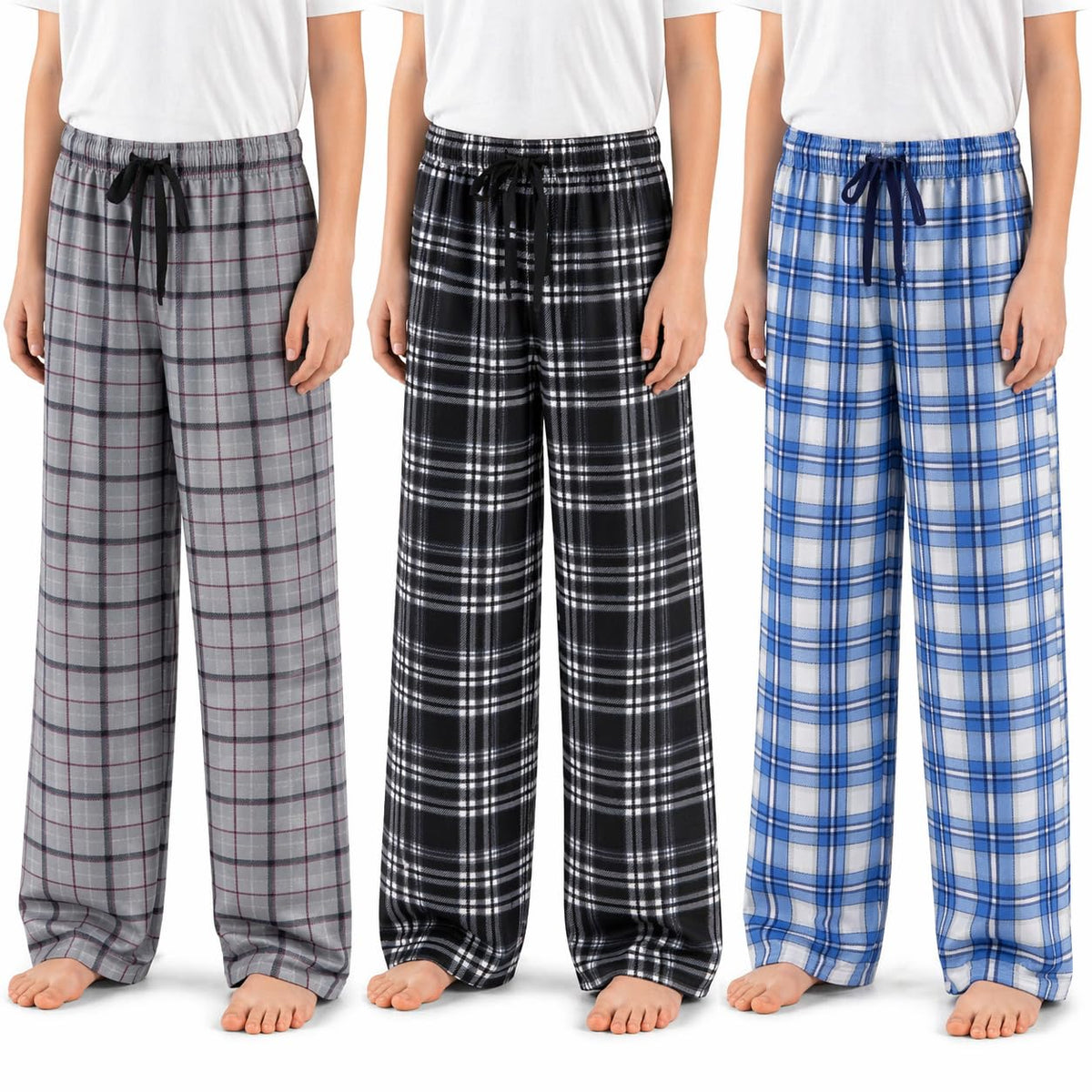 US Angels 3-Pack Boys Pajama Pants - Soft Jersey Knit OR Microfleece PJ Bottoms for Kids - Boys Sleepwear, Size 7-20