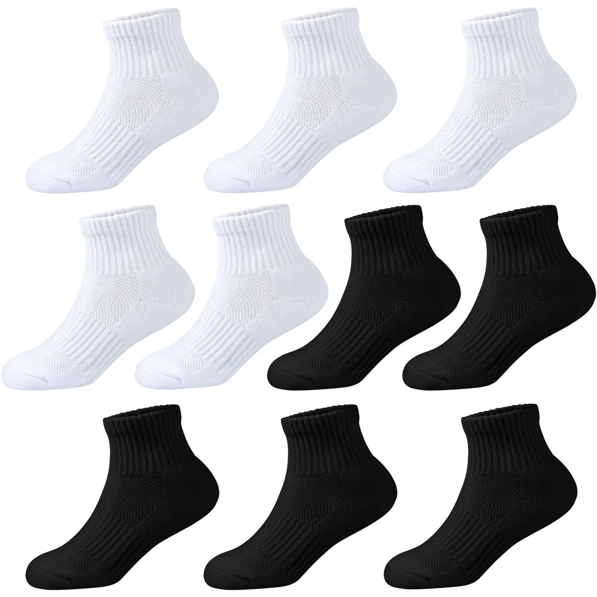 Kids Ankle Socks Boys Cushioned Athletic Short Socks Girls Cotton Quarter Sock Children Youth Sports 10 Pairs
