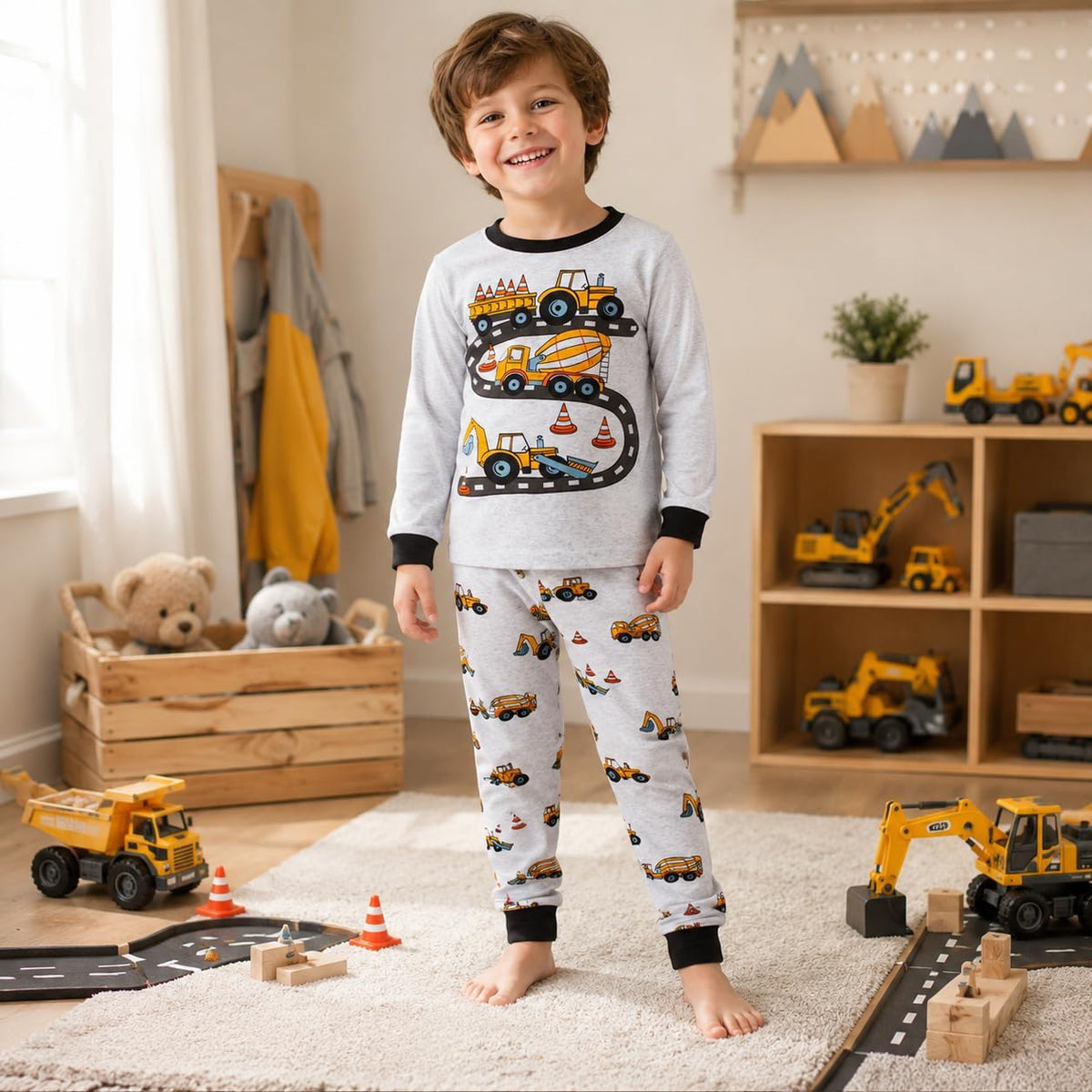 Popshion Little Boys Pajamas Sets Glow in Dark Dinosaur 100% Cotton 2 Piece Toddler Clothes Kids Pjs Sleepwear Size 2-10T