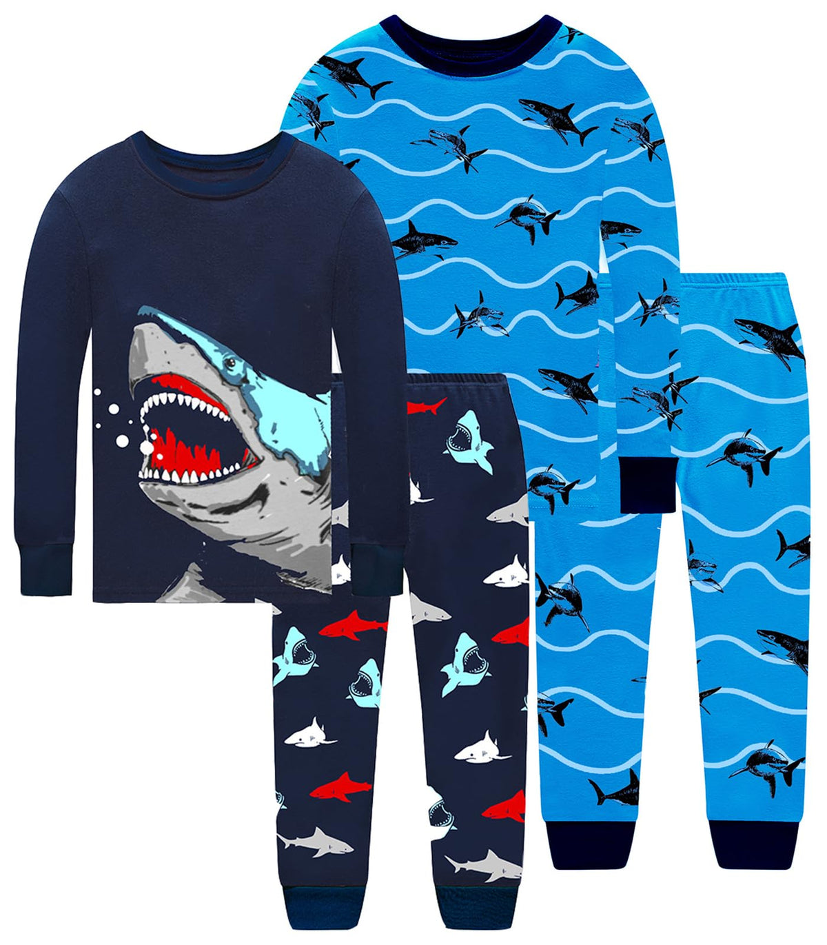 Little bety Boys 4 Piece Cotton Pajamas Long Sleeve Toddlers Pjs 24M-12Year