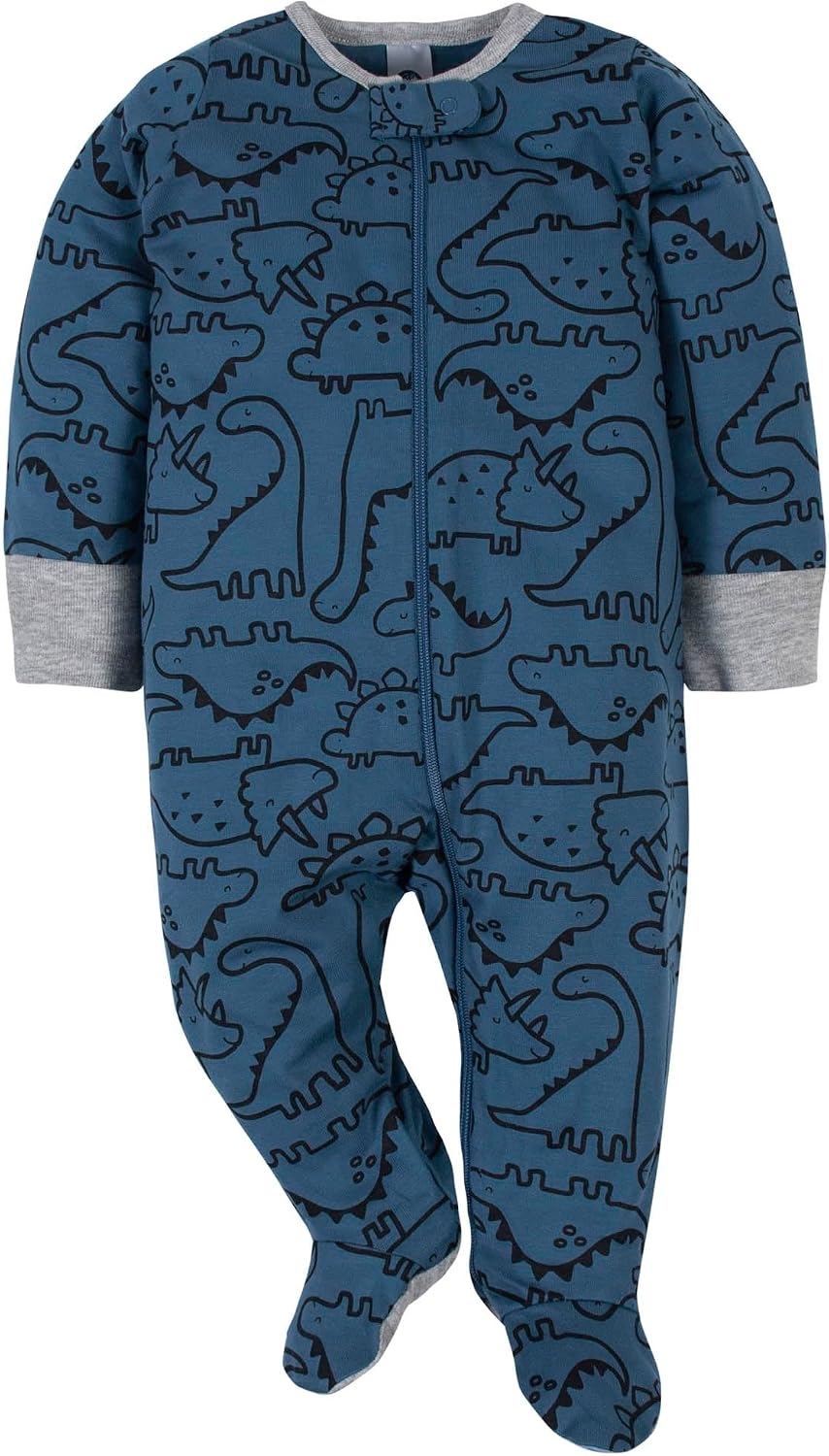 Gerber Baby Boys 4 Pack 'N Play Footie And Toddler Sleepers, Dinosaur Blue, 3-6 Months US