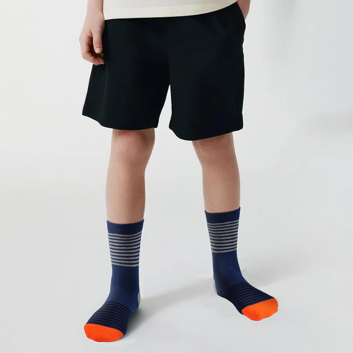 COTTON DAY Kids Boys Crew Dress Socks Bright Colorful Stripes Design 5 Pack