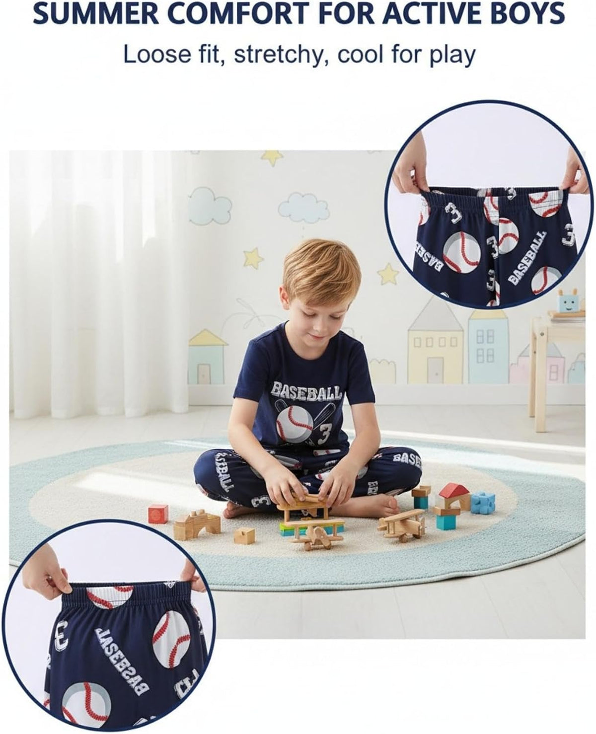 Mikrdoo Boys Pajamas Set 2Piece Short Sleeve Tops and Pants PJs Summer Sleepwear for Kids Size 2-14 Years