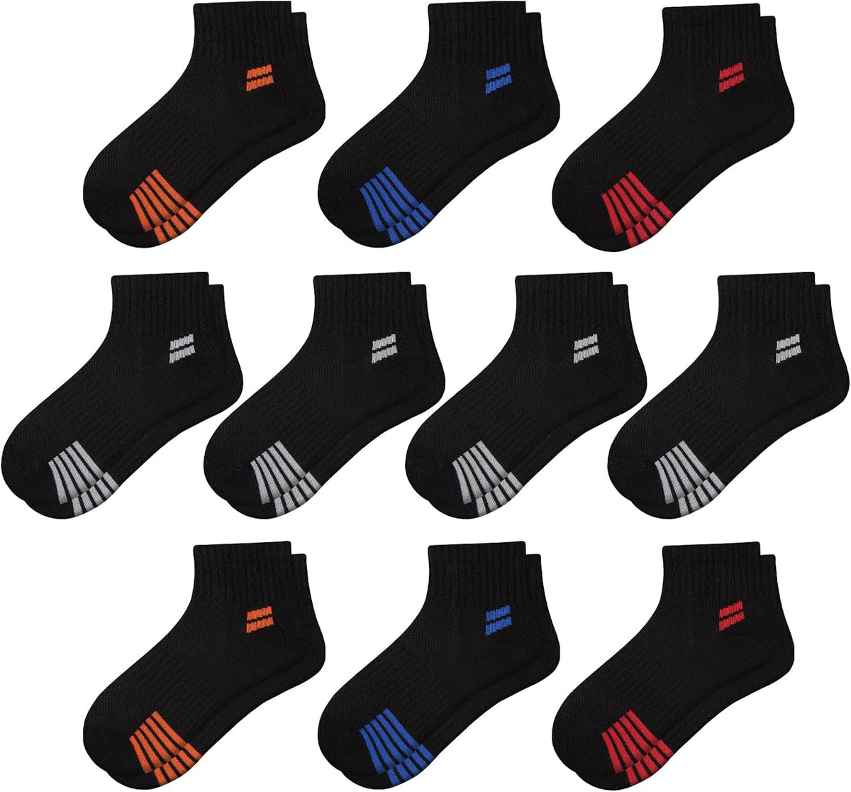 Comfoex 10 Pairs Boys Socks Quarter Athletic Socks Cotton Socks For Kids 8-10 4-6 6-8 Years Old