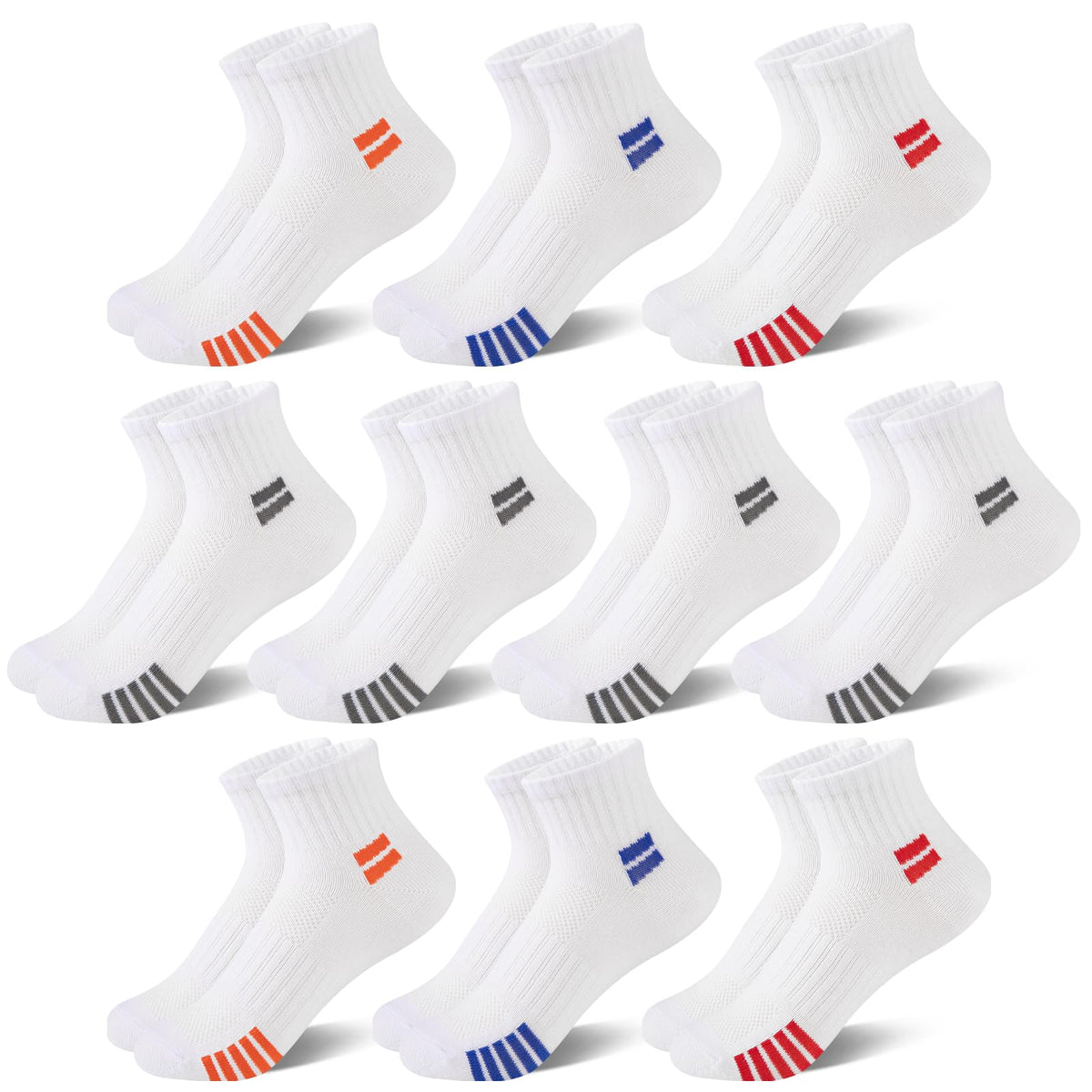 Comfoex 10 Pairs Boys Socks Quarter Athletic Socks Cotton Socks For Kids 8-10 4-6 6-8 Years Old