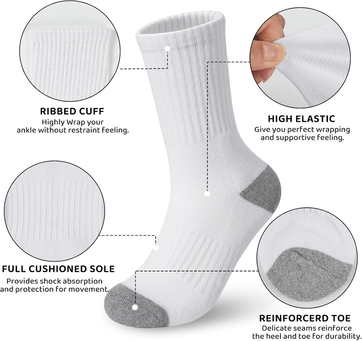 BOOPH Kids Boys Girls Athletic Crew Socks Thick Cotton Socks 5-14 Years