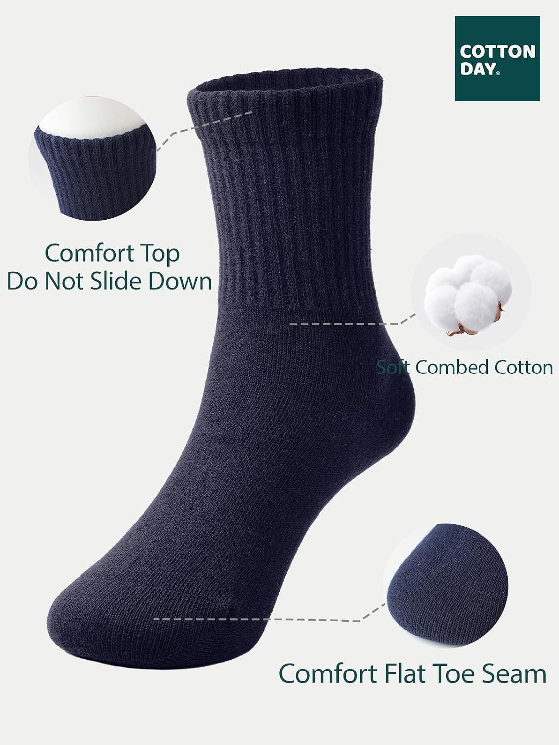 COTTON DAY Unisex School Kids Boys Girls Soft Combed Cotton Athletic Socks