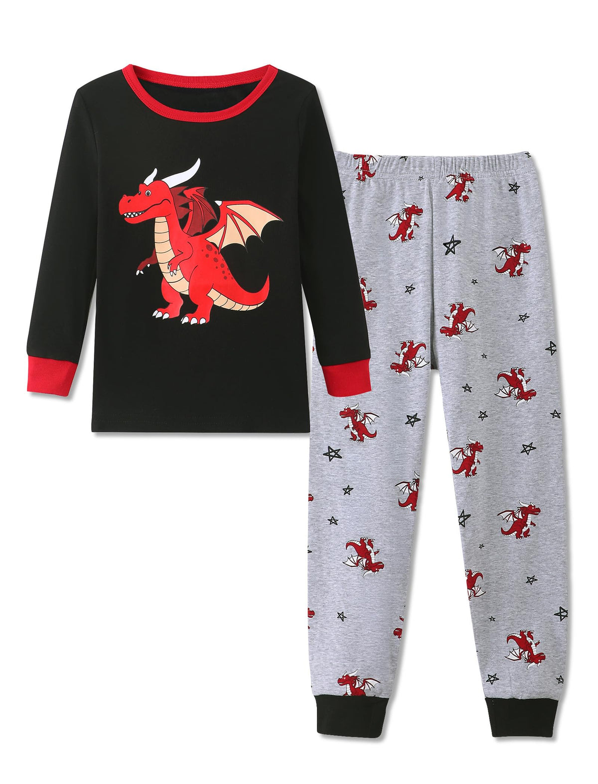Mikrdoo Boys Cotton Pajamas 2 Pcs Snug Fit Long Sleeve Pj Set 2-14Y