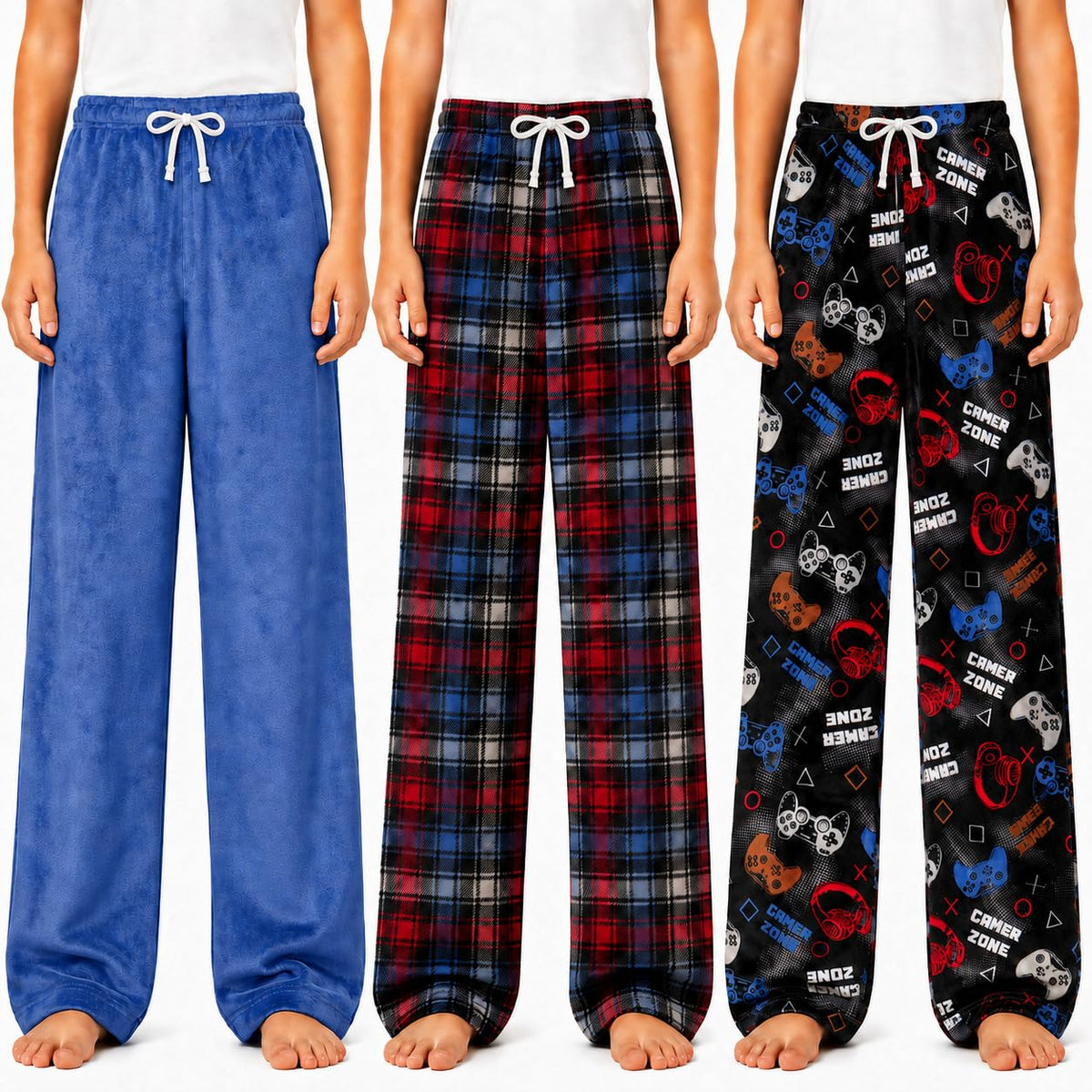 US Angels 3-Pack Boys Pajama Pants - Soft Jersey Knit OR Microfleece PJ Bottoms for Kids - Boys Sleepwear, Size 7-20