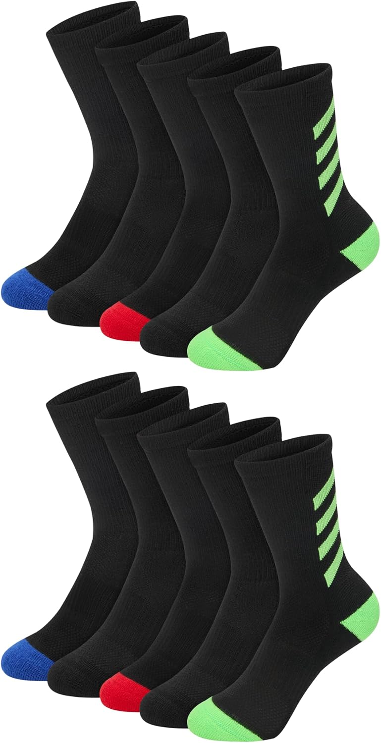 Hanes Boys' Moves Socks, Breathable Mesh Performance Socks, Ankle, Crew, No Show, Moisture-wicking, 10-pack
