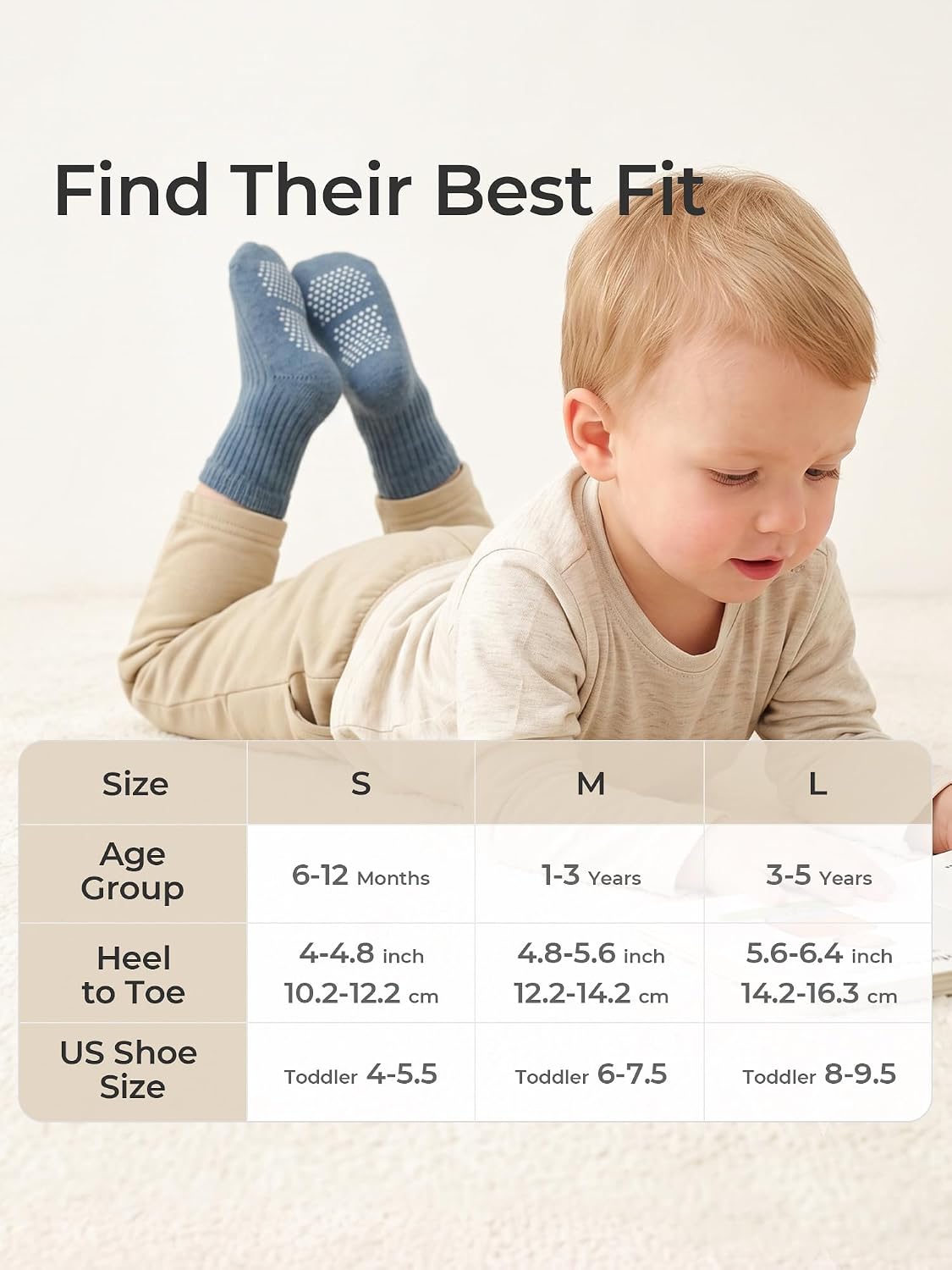 Baby Toddler Essentials Non-Slip Crew Socks for Unisex Boys Girls