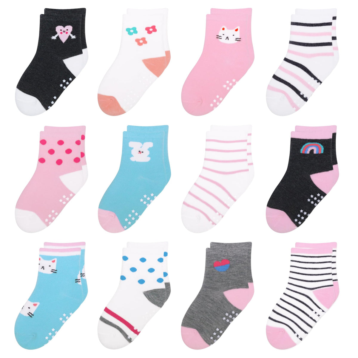 Toddler Non Slip Grip Crew Socks for 1-7 Years Baby Kids Boys Girls