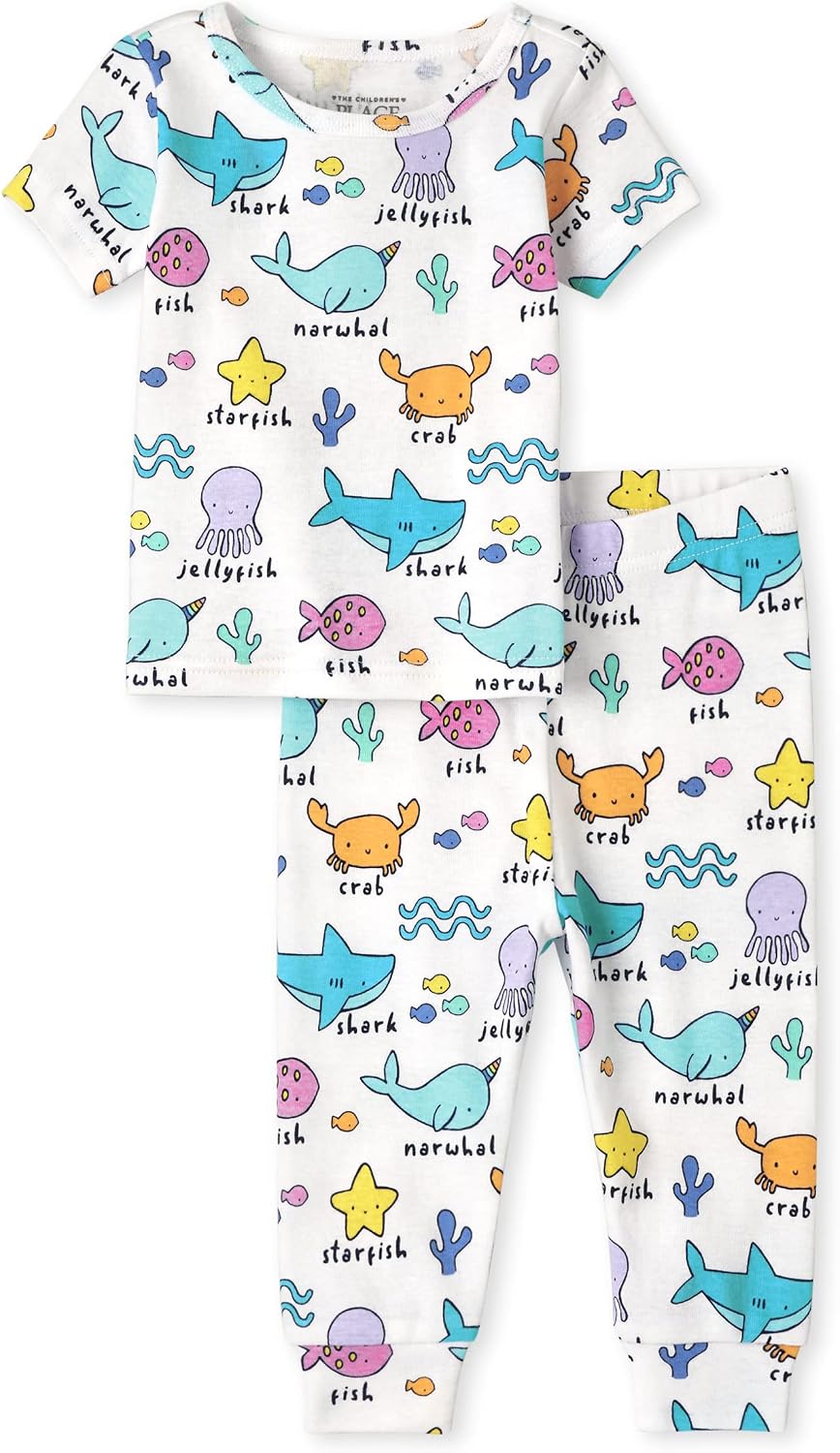 The Children's Place Baby Boys' Snug Fit 100% Cotton Short Sleeve Top and Pants 2 Piece Pajama Set
