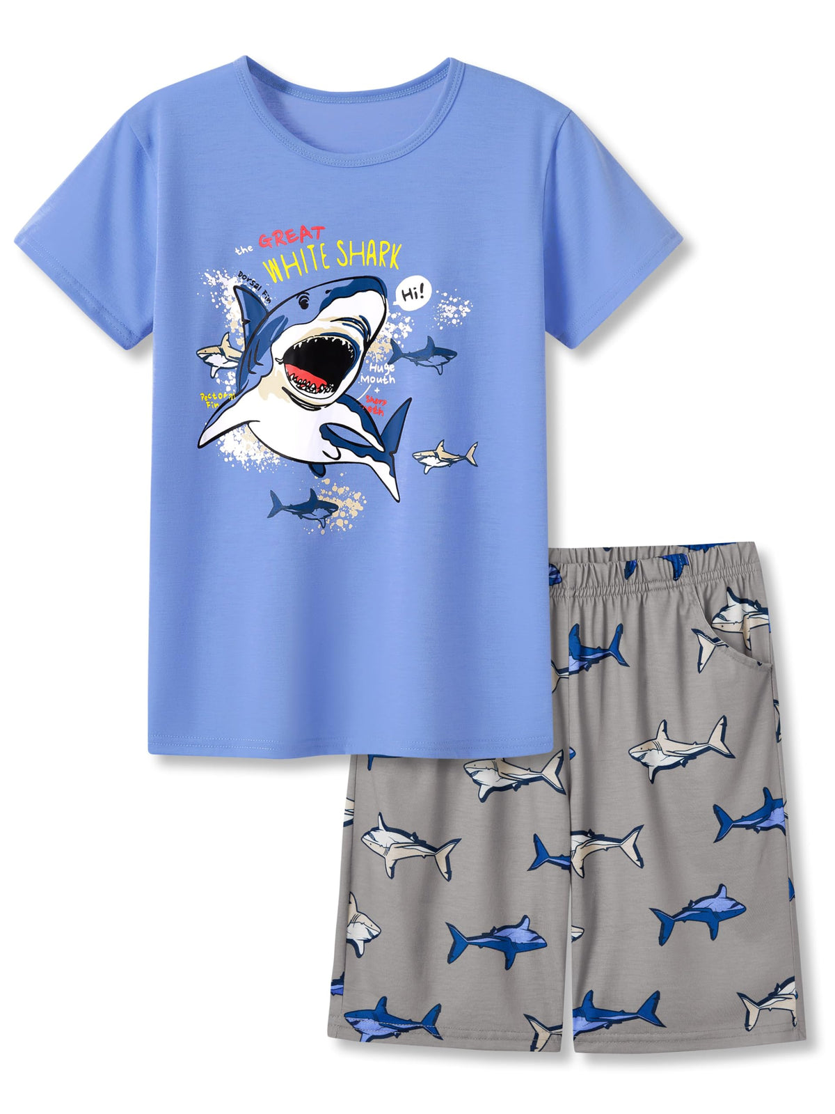 Beezizac Boys Summer Pajamas, Short-Sleeve 2-Piece Sleepwear, Sizes 6-18