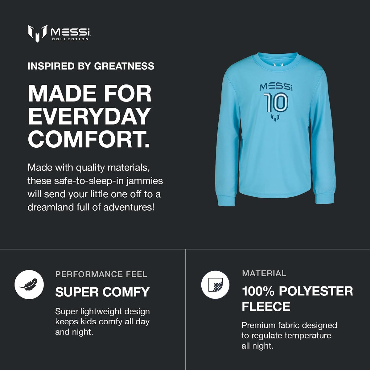 Messi Boys' Lifestyle Long Sleeve 2-piece Set, Loose-fit Top & Sweatpants