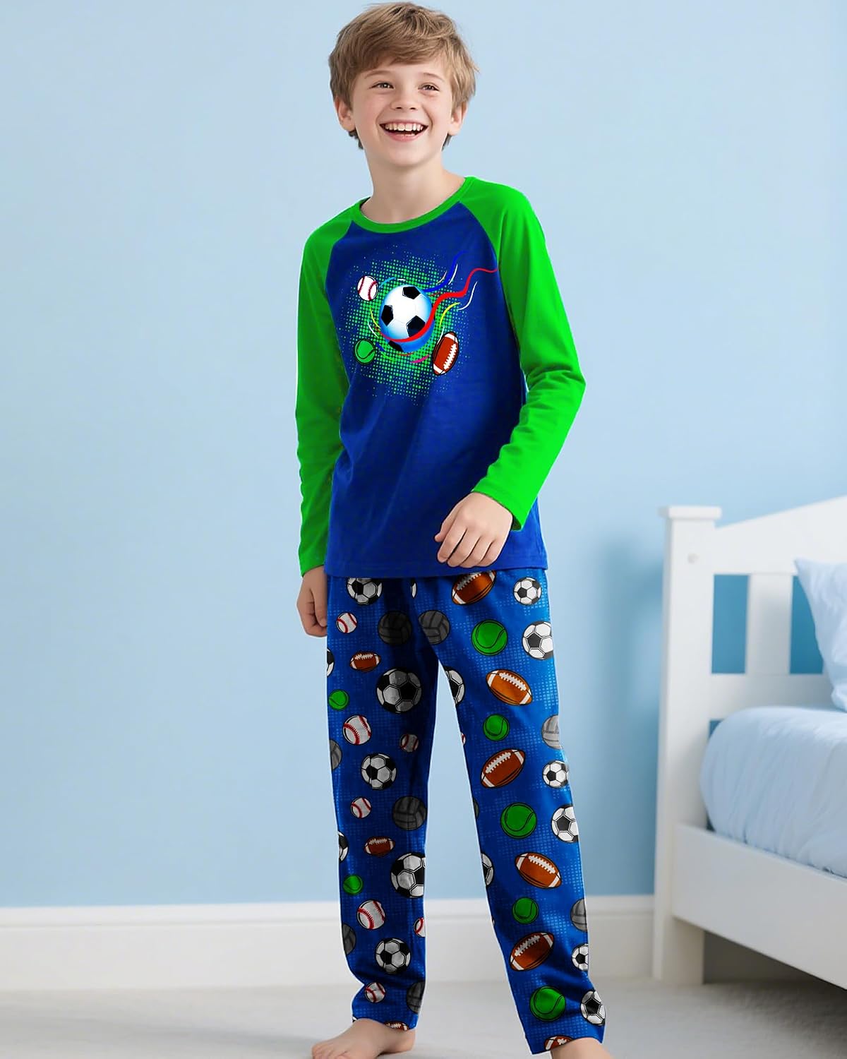 PASHOP Boys Pajamas Cozy Soft Long Sleeves Top and Pants 2 Piece Cool Pjs Pajamas Set Big Boys Sleepwear Size 8-14