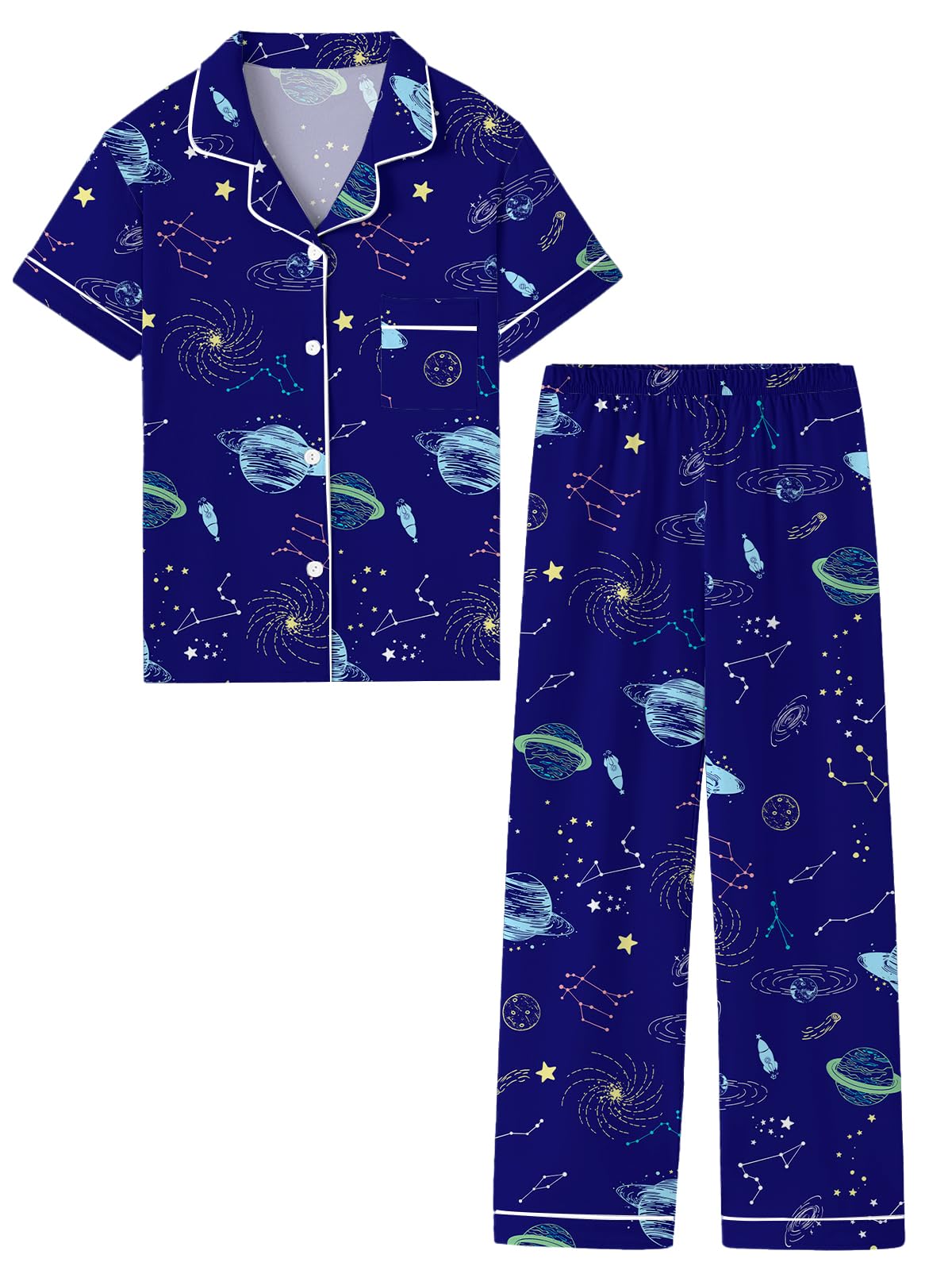 Umeyda Boys 100% Cotton Pajamas Short Sleeve and Long Pants 2-Piece PJ Set