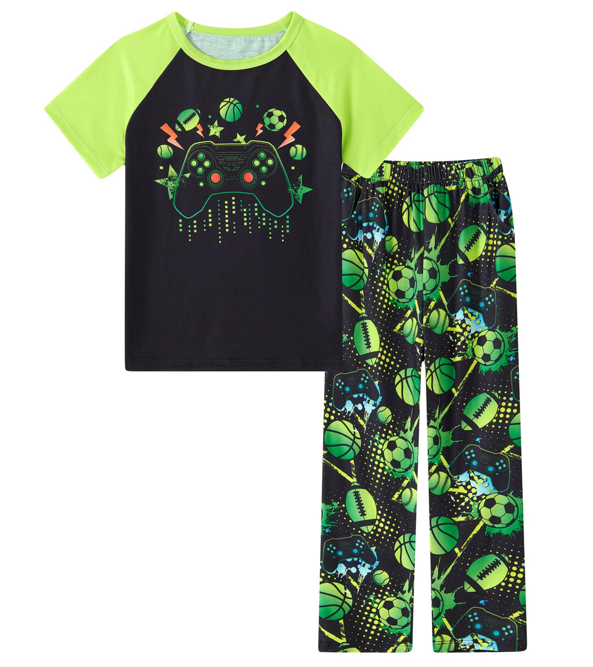 Funnycokid Boys Pajamas 2 Piece Kids Summer Pjs Loose Fit Size 6-12