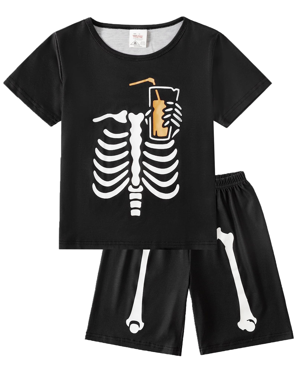 MyFav Boys Pajamas Sets Glow in Dark Summer Short Sleeve Sleepwear Skull Kids Pjs